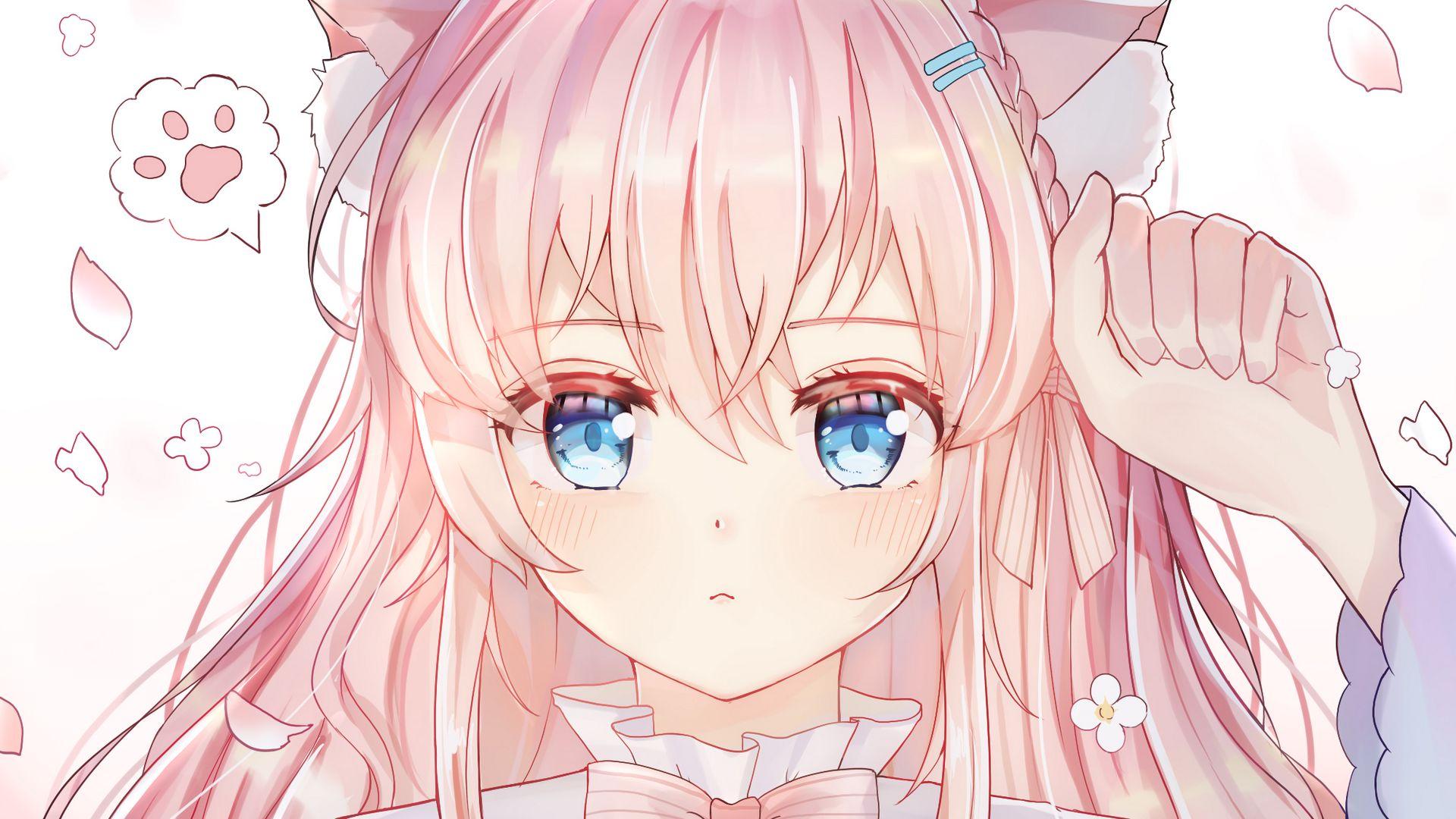 1920x1080 Download wallpaper 1920x1080 neko, girl, ears, cute, anime, pink full hd, hdtv, fhd, 1080p HD background
