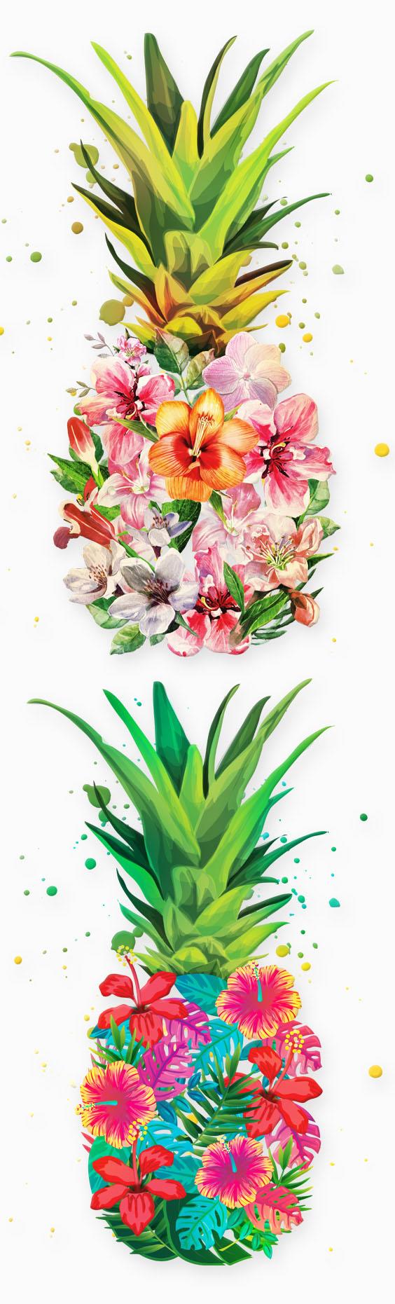 564x1861 Watercolour Pineapple with Tropical Flowers. Pineapple art, Pineapple wallpaper, Pineapple tattoo