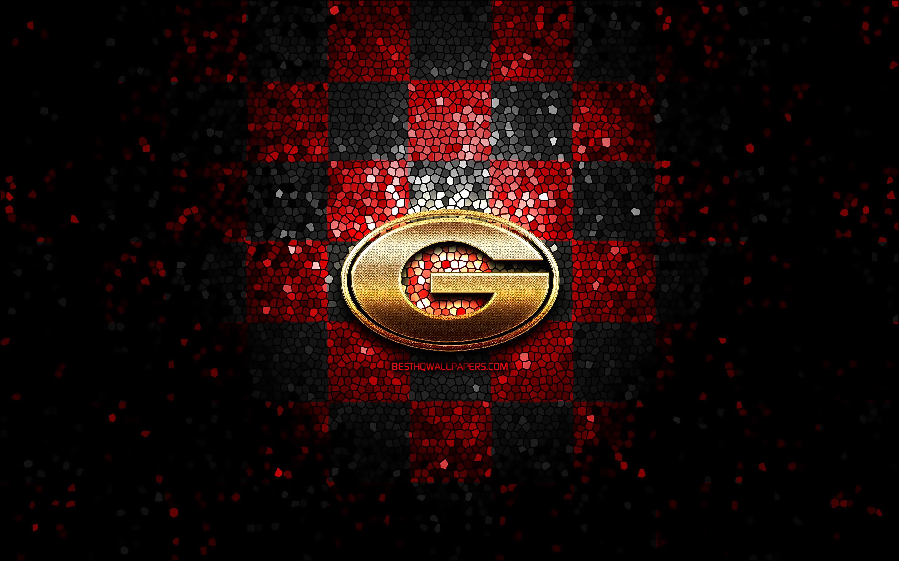 2880x1800 Download wallpaper Georgia Bulldogs, glitter logo, NCAA, red black checkered background, USA, american football team, Georgia Bulldogs logo, mosaic art, american football, America for desktop with resolution 2880x1800. High Quality HD picture