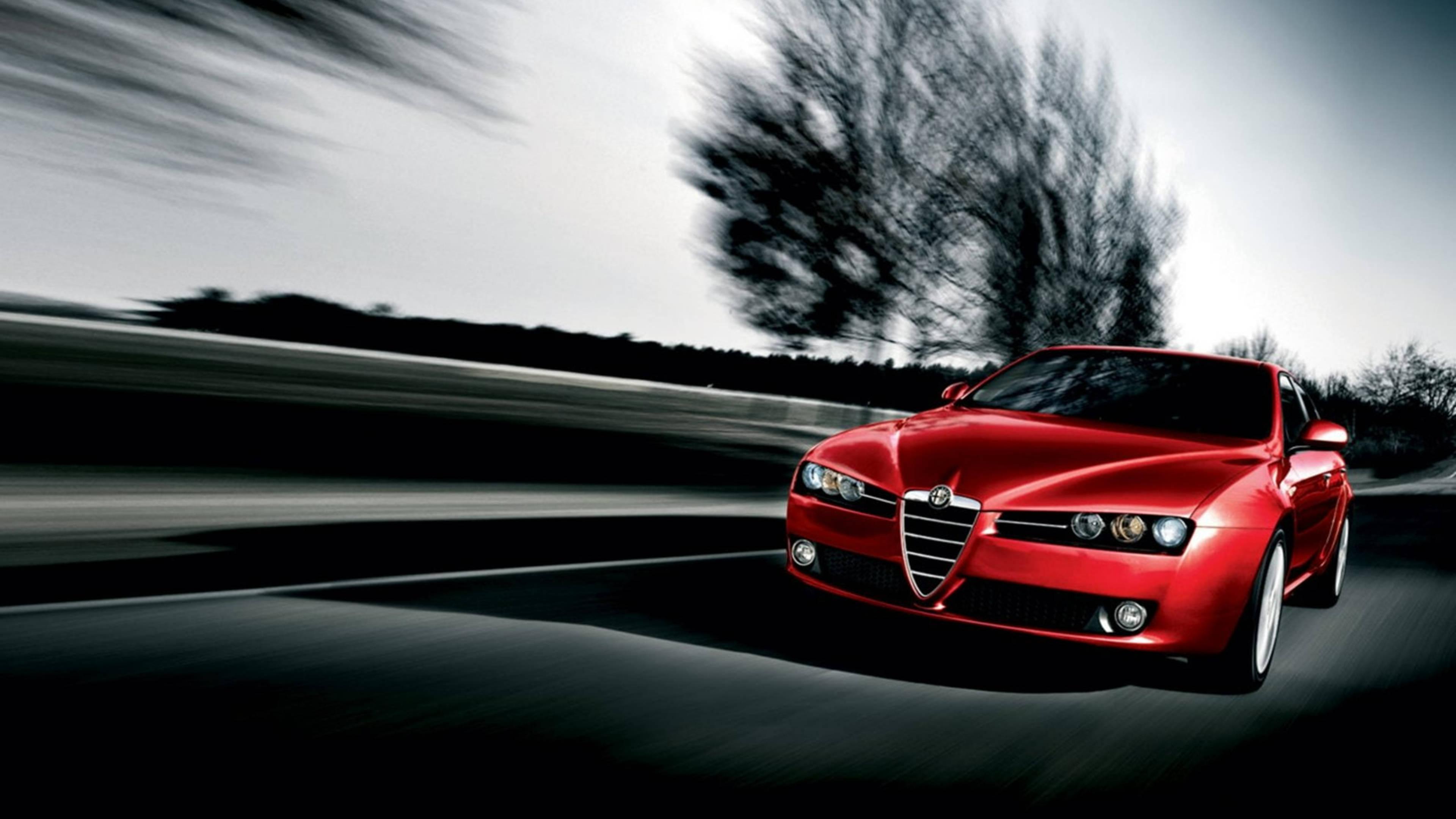3840x2160 Download Speeding Red Alfa Romeo 159 Wallpaper