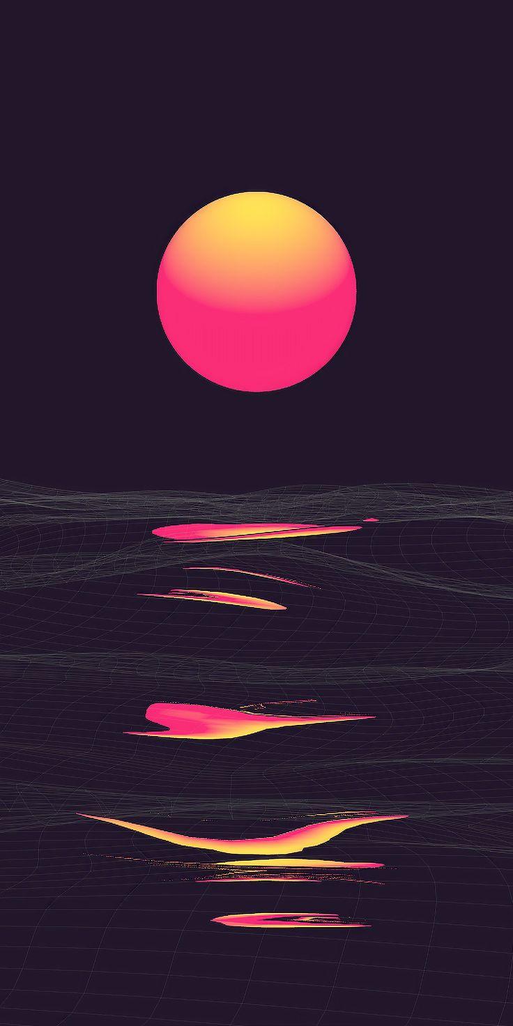 736x1472 Retrowave, sunrise, reflection, clear sky, dark wallpaper. Vaporwave wallpaper, Dark wallpaper, Phone wallpaper