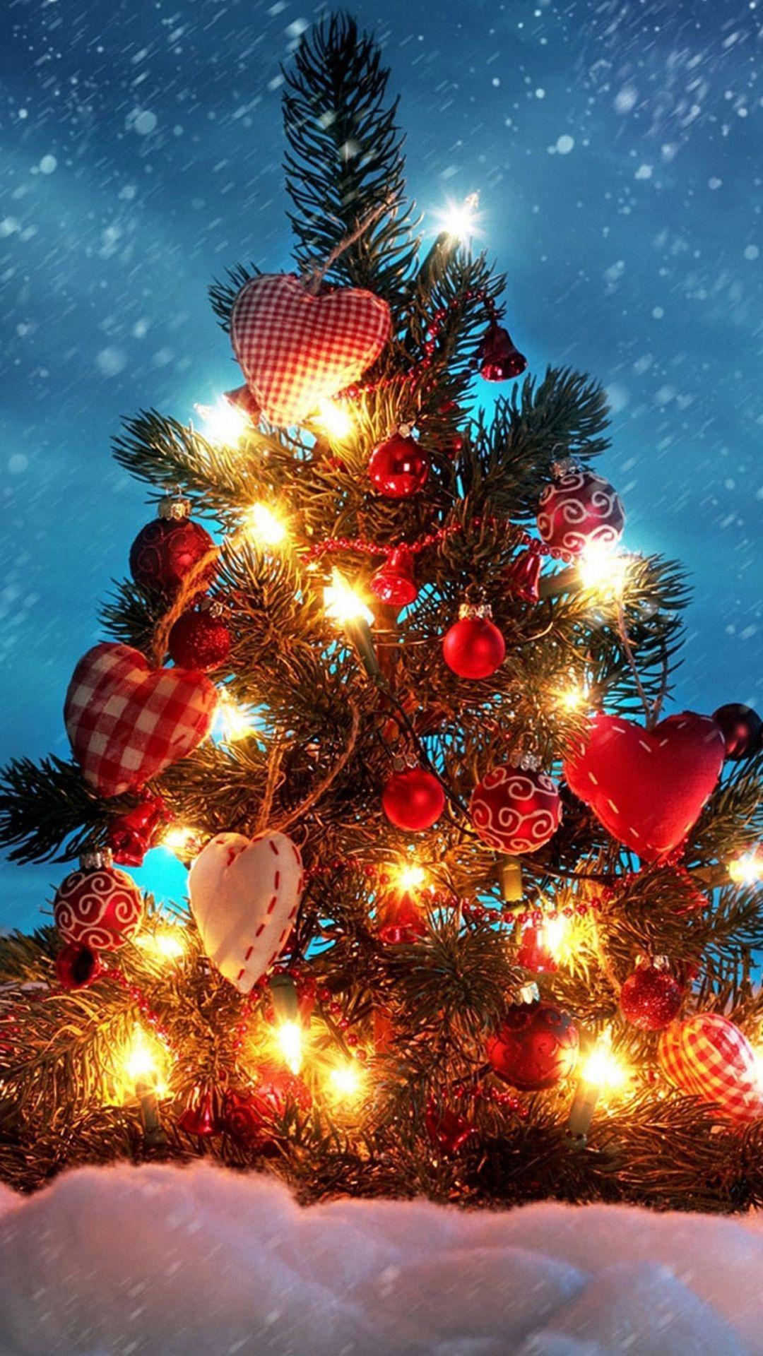 1080x1920 christmas tree heart love decorations iphone 6 wallpaper HD