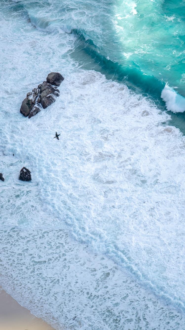750x1334 Brown Rocks On White Sand Beach 5k iPhone iPhone 6S, iPhone 7 HD 4k Wallpaper, Image, Background, Photo and Picture