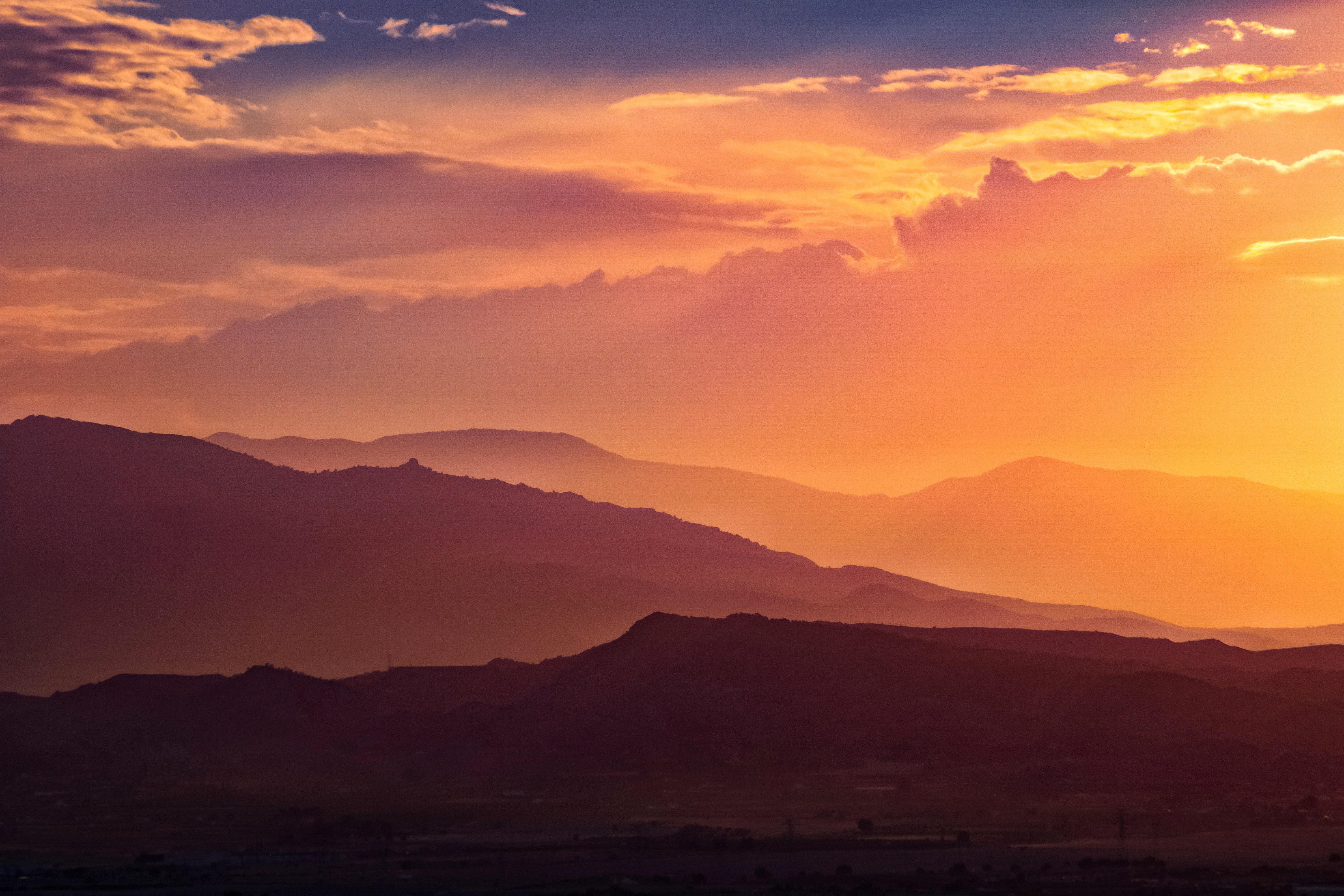 6000x4000 Sunset Wallpaper 4K, Mountain range, Silhouette