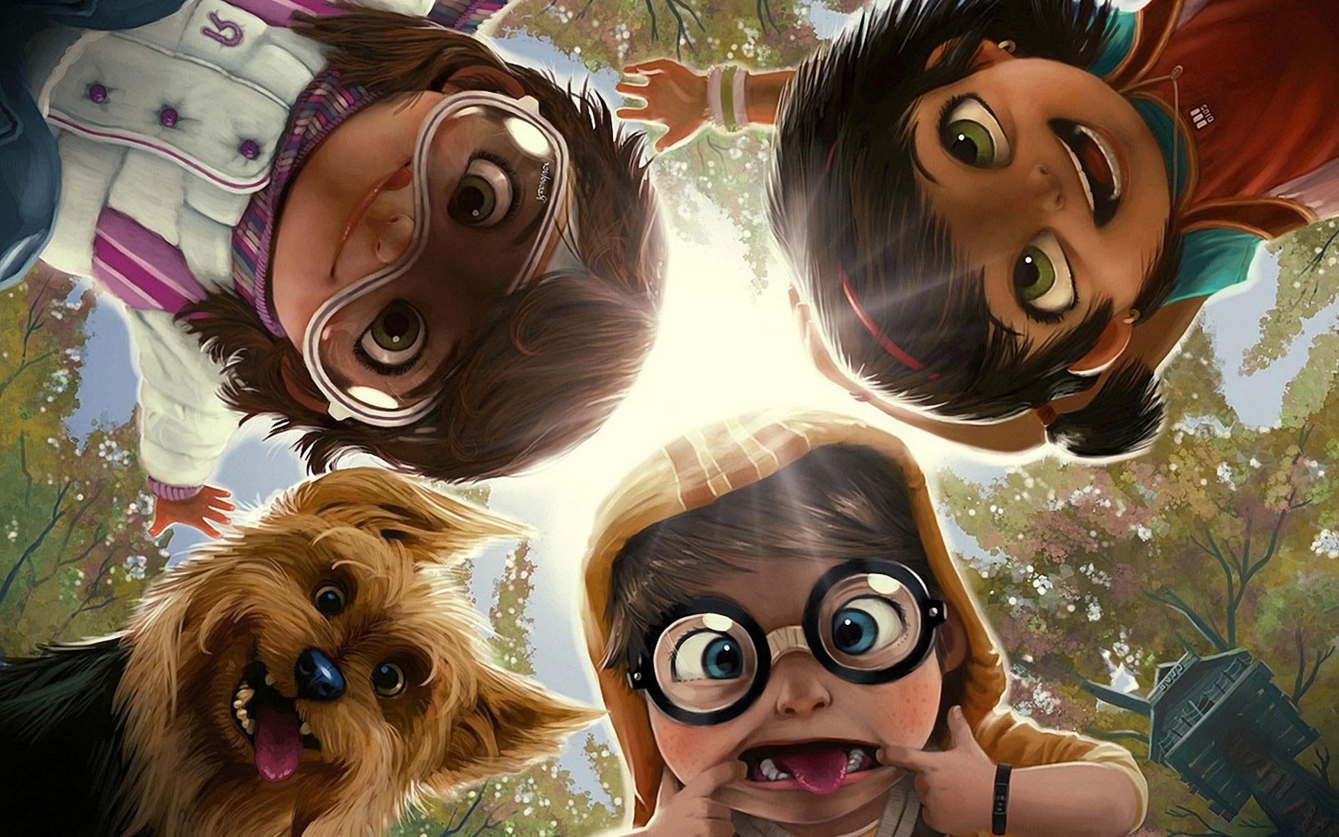1920x1200 Wallpaper Funny Cartoon Kids, Glasses, Grimaces 1920x1200