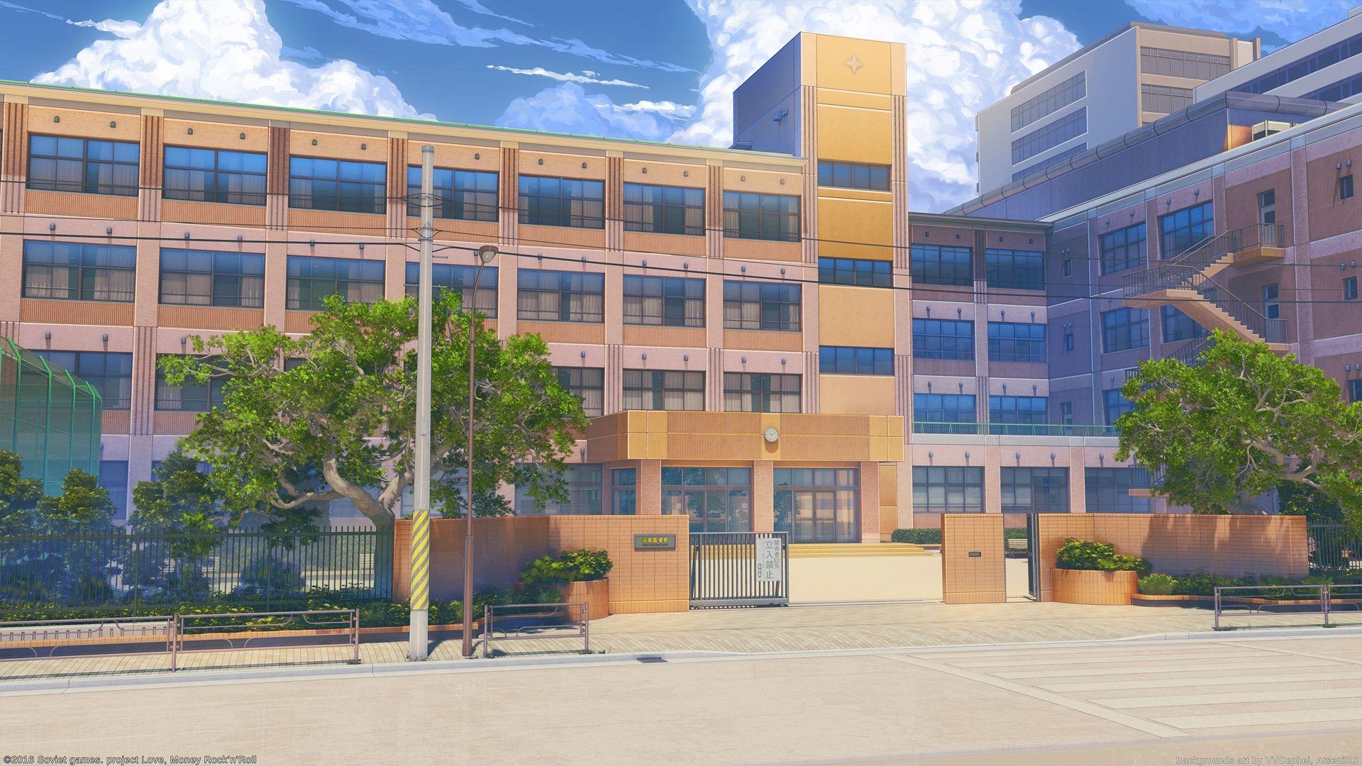 anime school building drawing