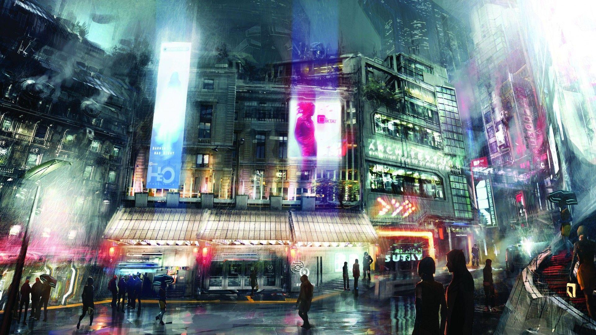 1920x1080 Anime City Background HD Free download