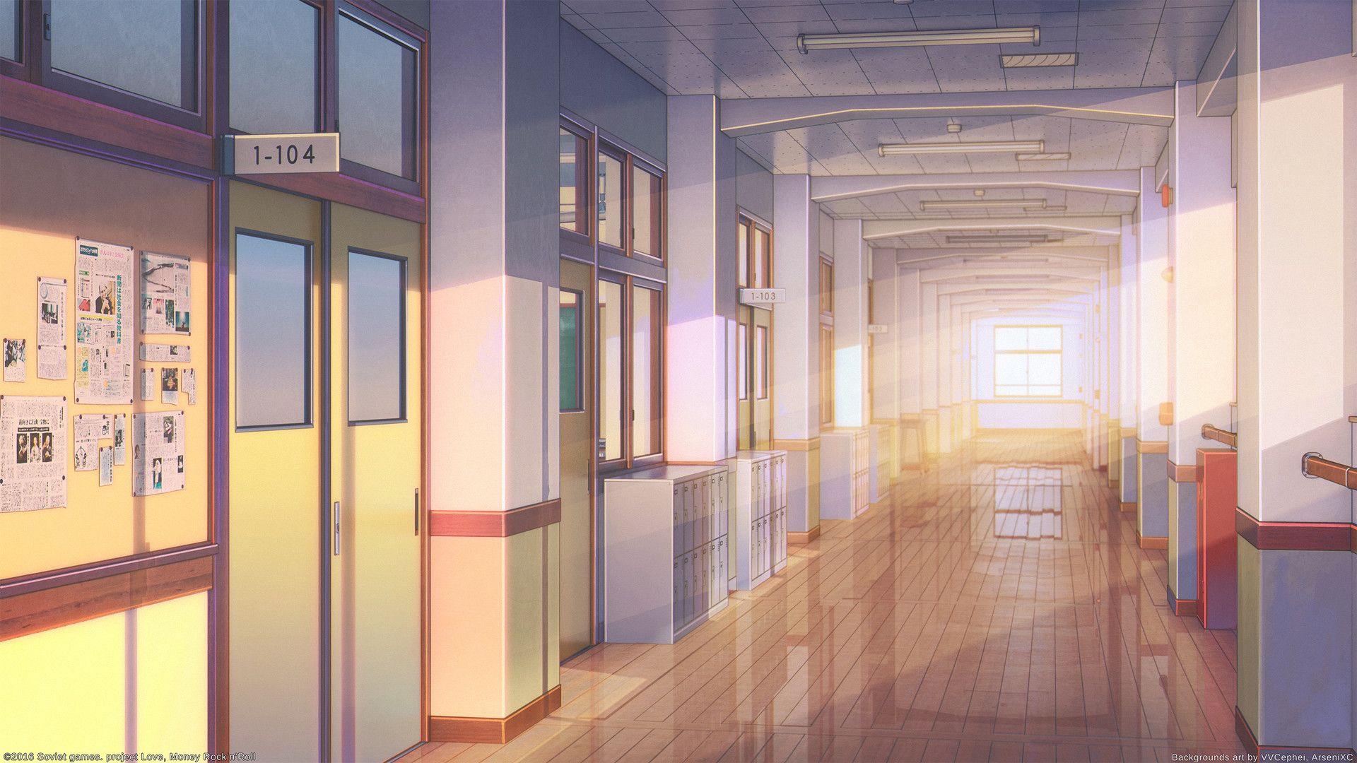 Anime School Hallway Background - archiwalk-tokyo