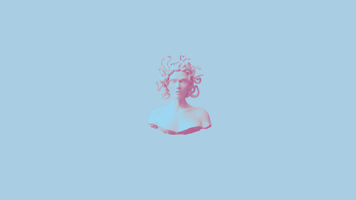 1366x768 Wallpaper / digital art, gradient, soft gradient, vaporwave, Medusa, statue, pale, simple background, Greek mythology free download
