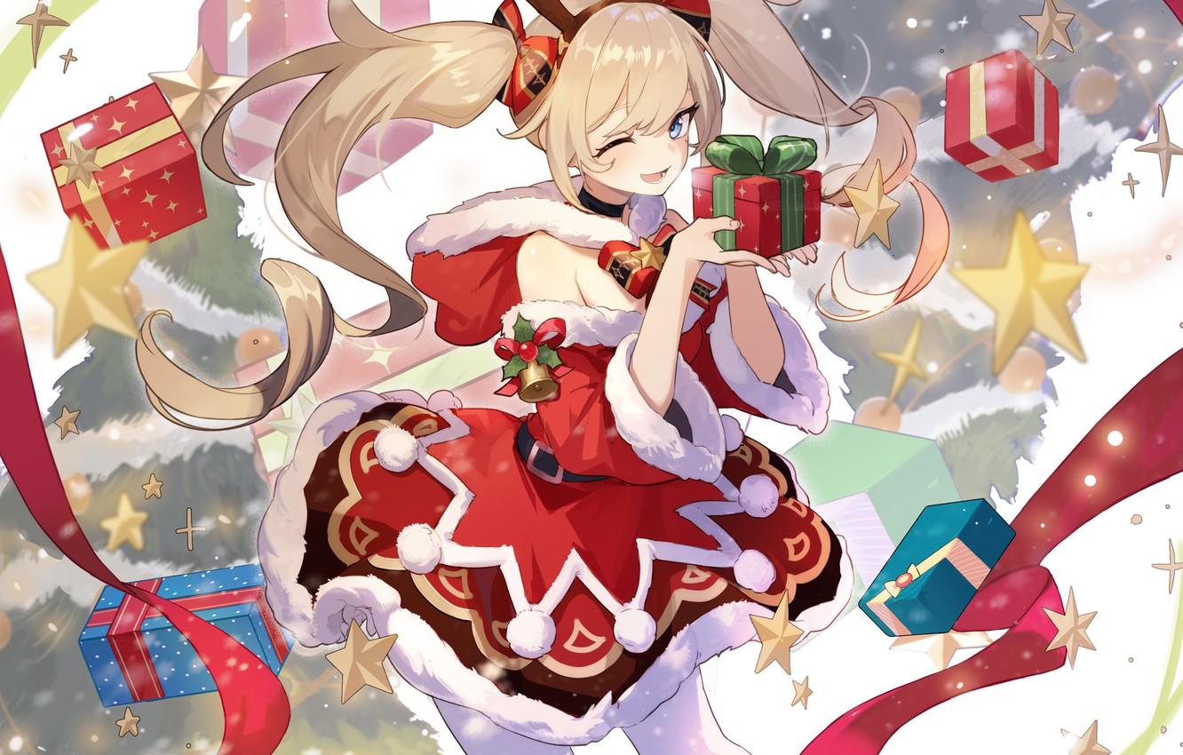 1332x850 Wallpaper new year, gifts, horns, Barbara, Genshin Impact image for desktop, section арт