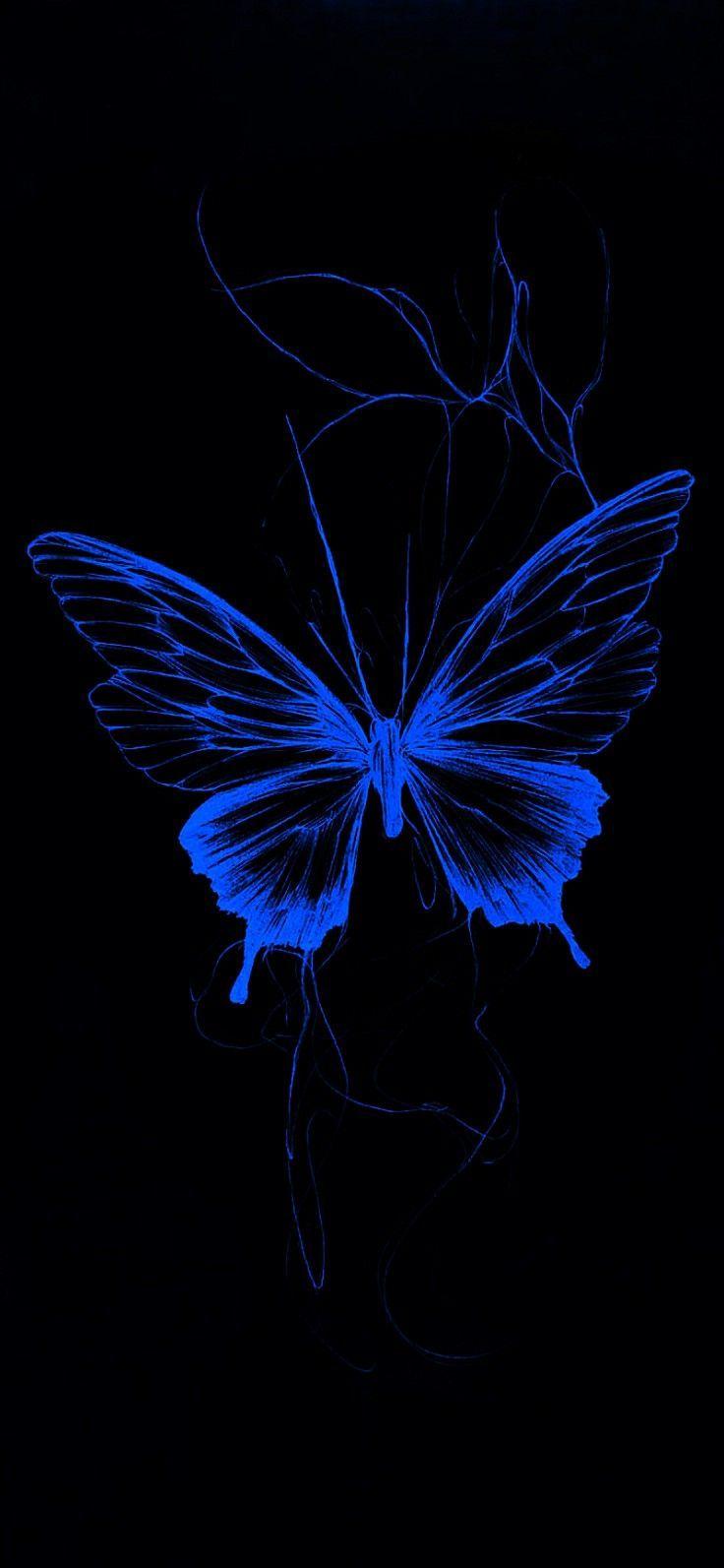 736x1593 Wallpaper. Goth wallpaper, Blue butterfly. Blue butterfly wallpaper, Butterfly wallpaper background, Black wallpaper iphone dark