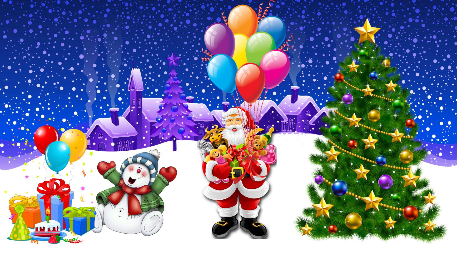 1920x1080 Christmas Santa Claus New Year Snow Village Snowman