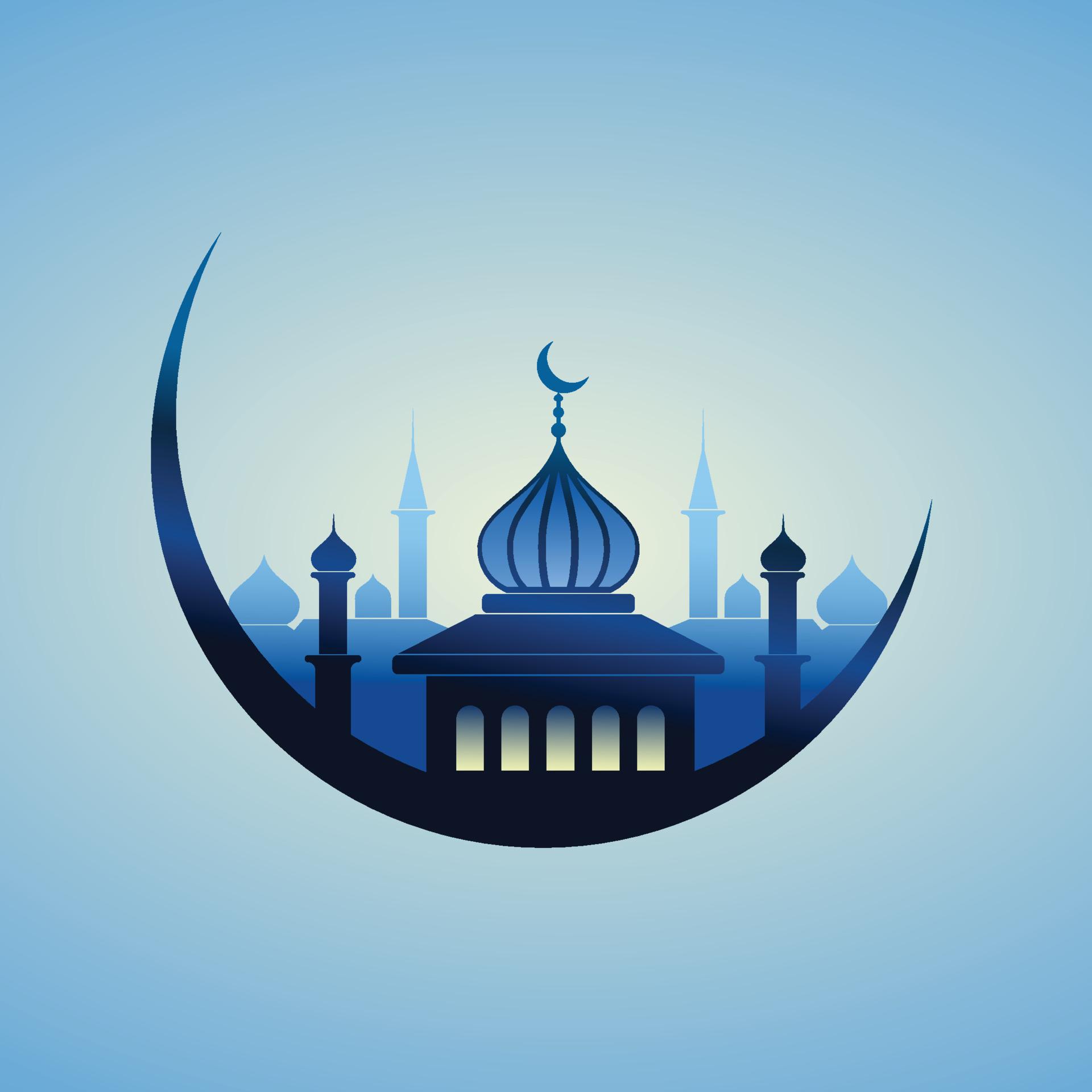 1920x1920 islamic mosque moon ramadhan blue vector wallpaper background