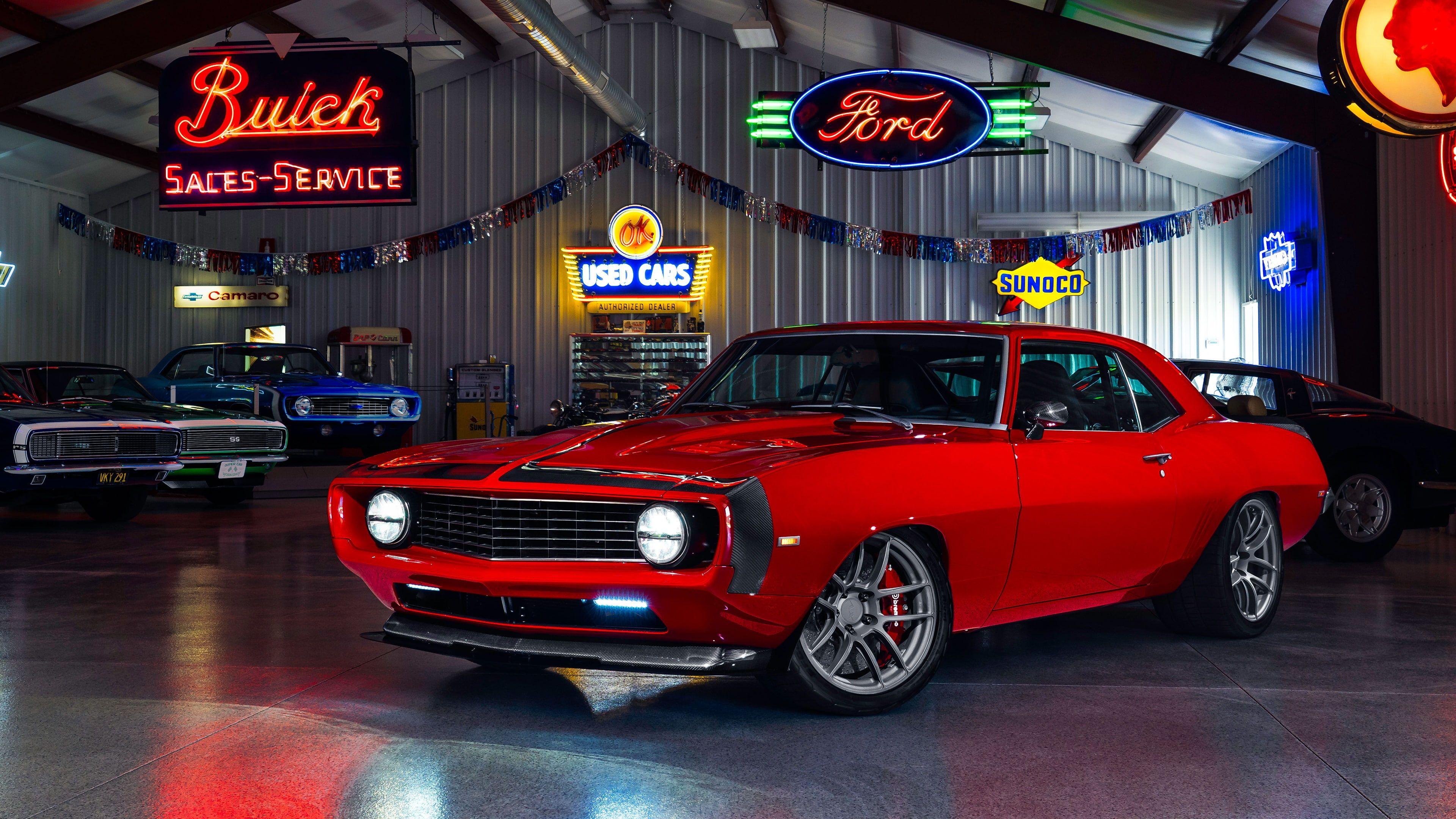 3840x2160 red car #garage muscle car classic car K #wallpaper #hdwallpaper #desktop. Classic cars, Classic cars muscle, Car mechanic