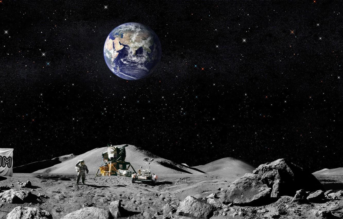 1332x850 Wallpaper earth, the moon, flag, Americans, The astronauts image for desktop, section космос