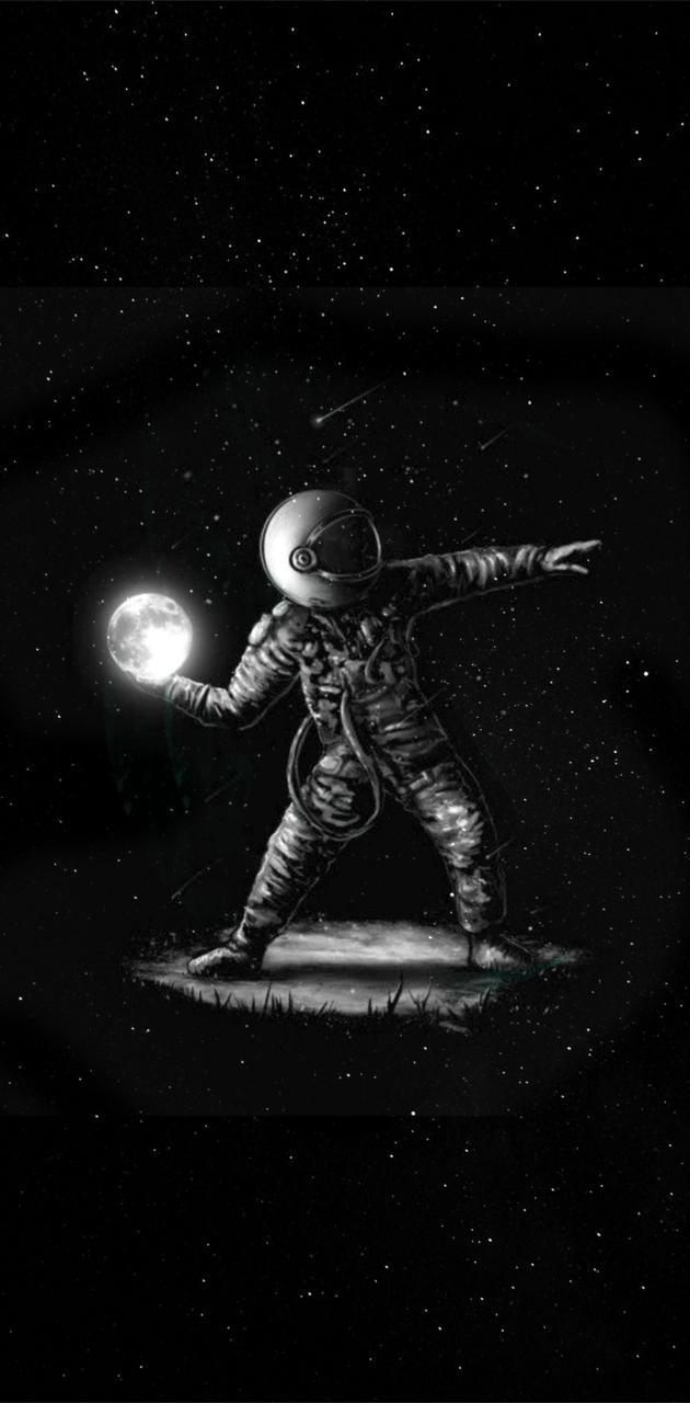 630x1280 Astronaut with Moon wallpaper