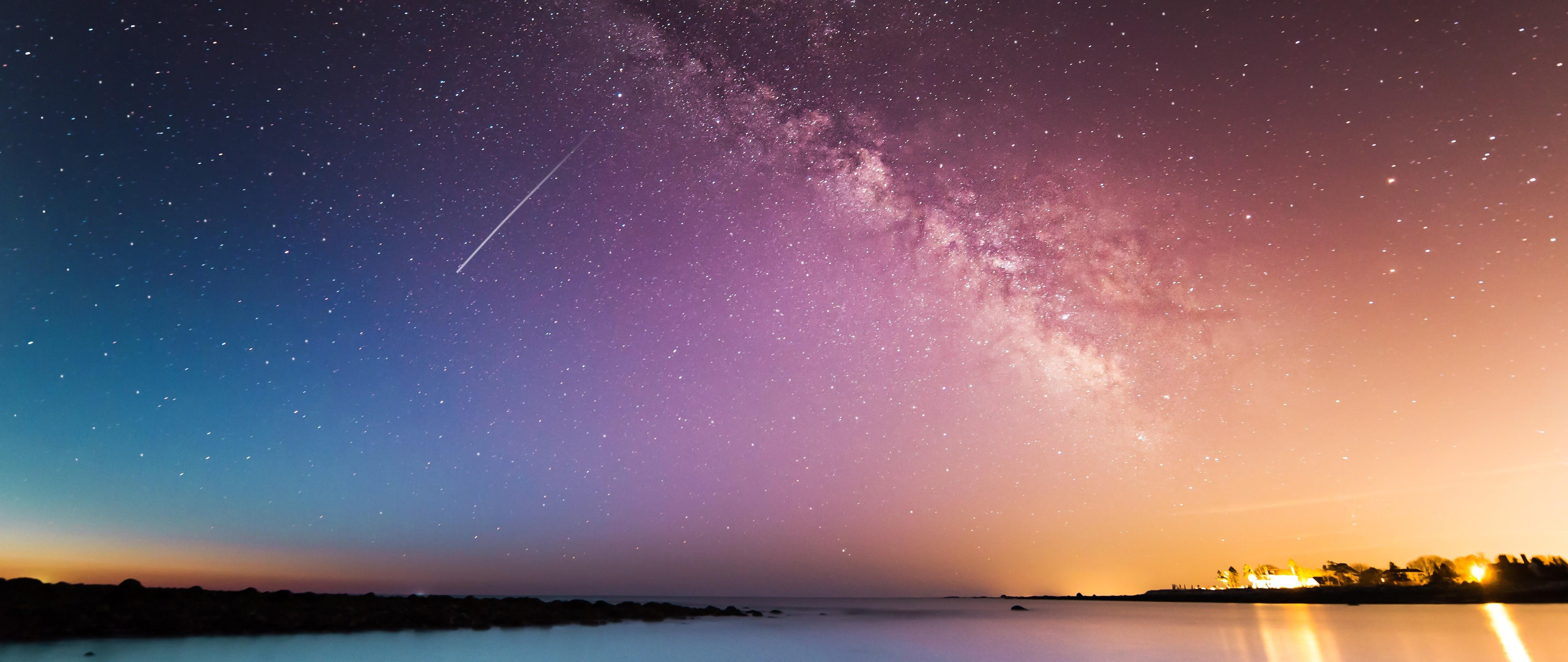 5120x2160 Night Sky Stars Horizon Scenery 8K Wallpaper