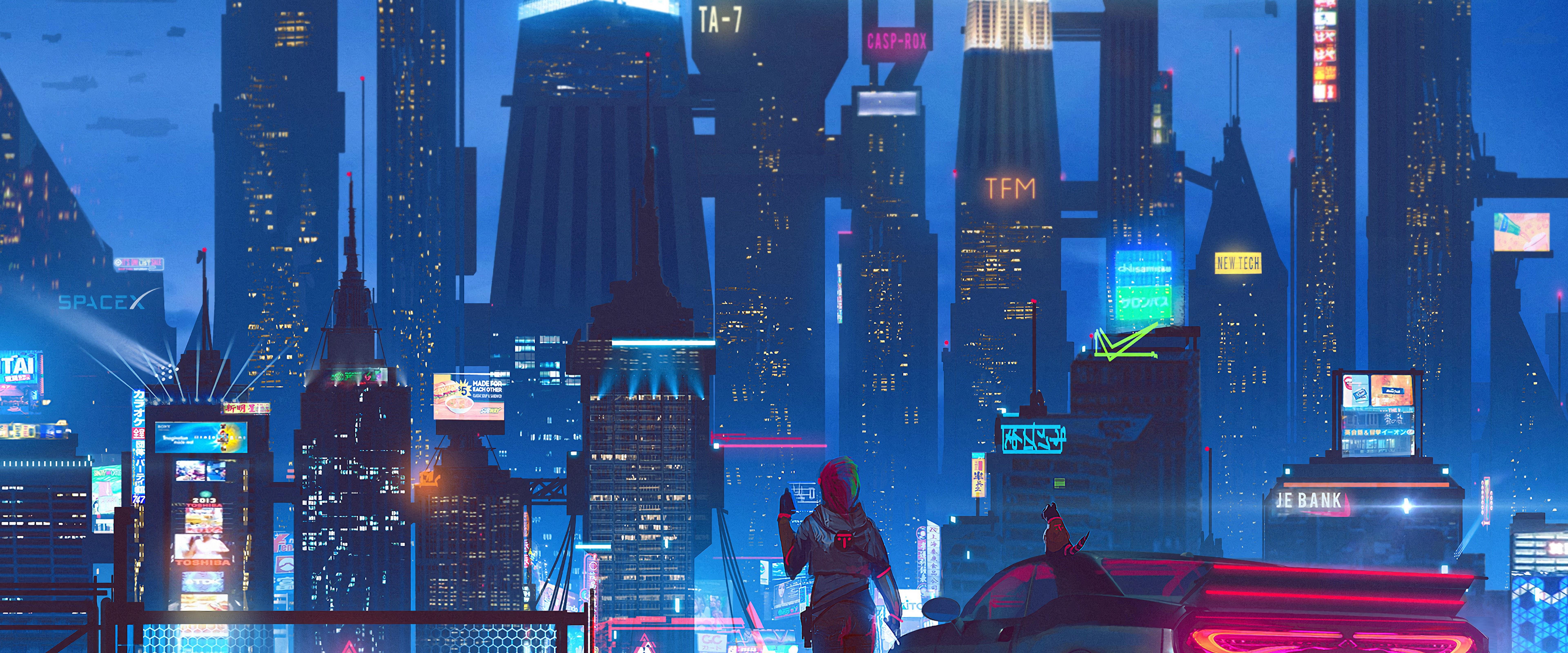 7680x3200 Sci Fi Cyberpunk City 4K Wallpaper