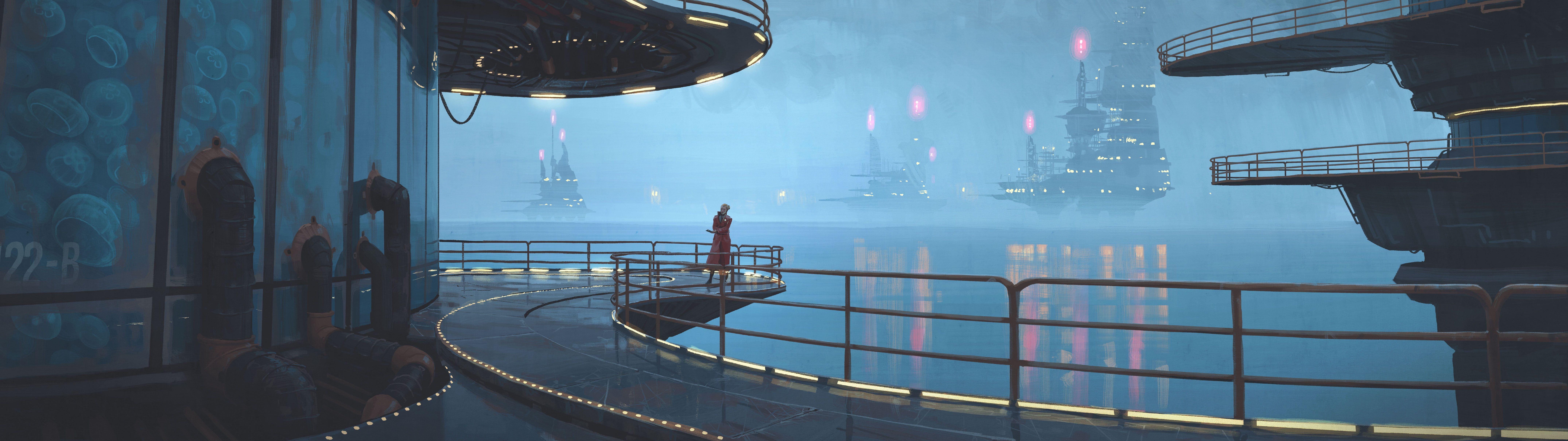 8601x2419 HD wallpaper: ultrawide, superultrawide. Concept ships, Castle painting, HD wallpaper