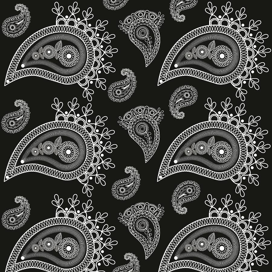 900x900 Paisley Neck Gator Bandana Look Paisley Black and White Digital Art