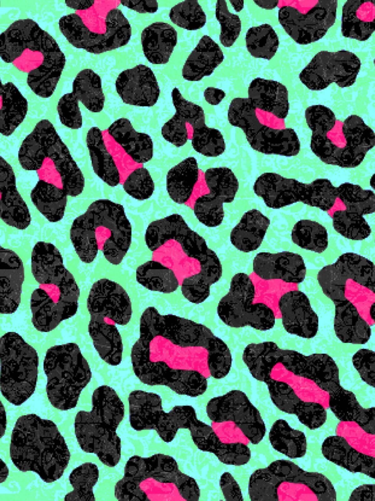 1200x1600 Download Teal And Pink Cute Leopard Print Wallpaper