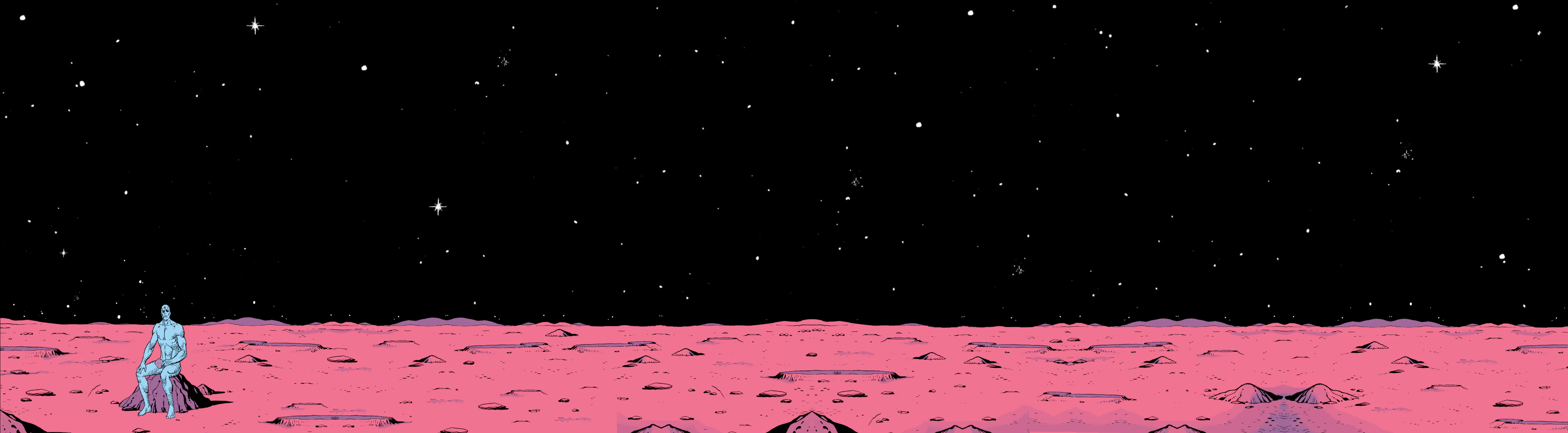 5210x1440 Wallpaper / Dr. Manhattan, Watchmen, comics, comic art, space, Mars, sitting, dual display free download
