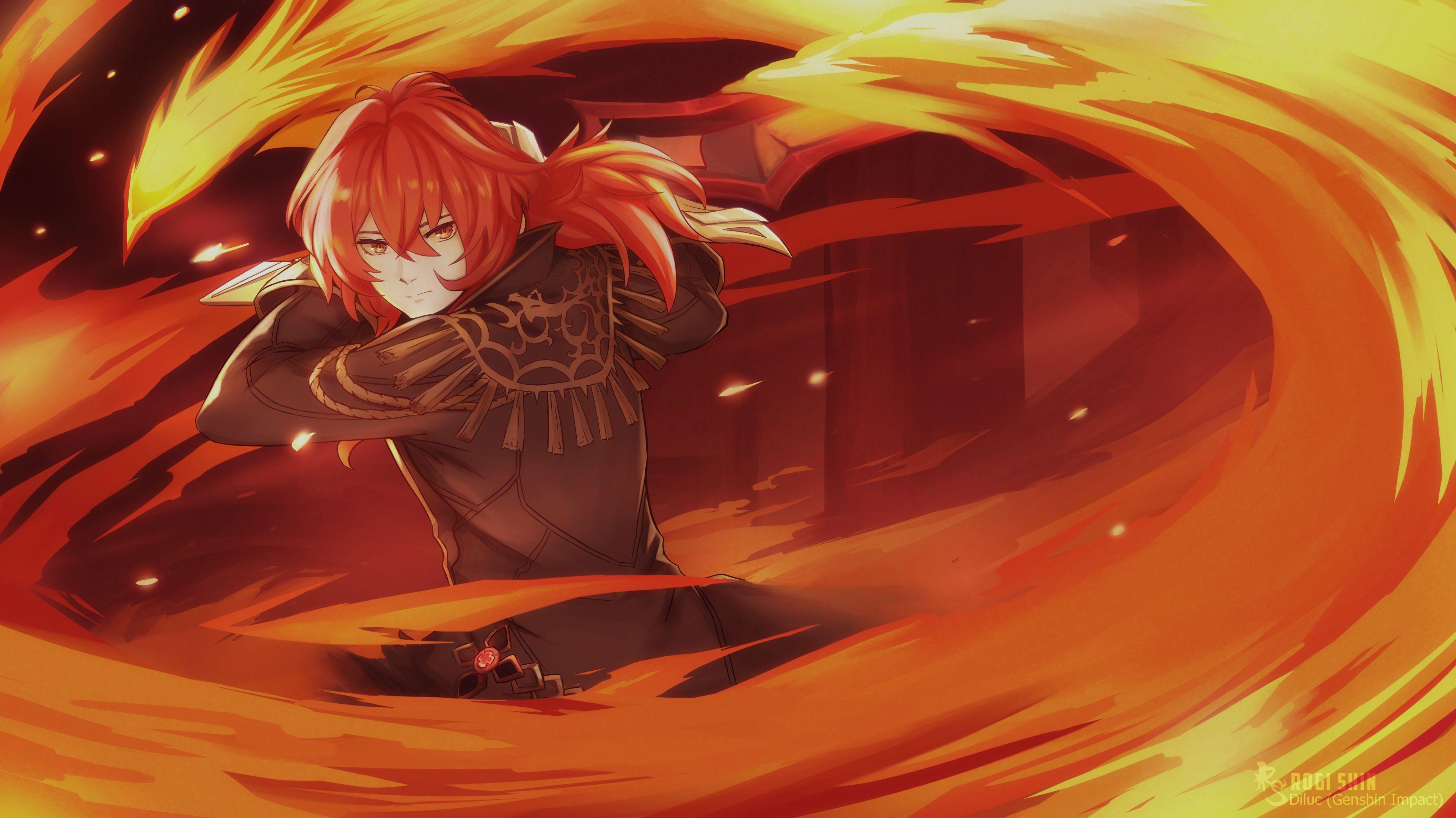 3840x2160 4K Diluc Genshin Impact Wallpaper, HD Games 4K Wallpaper, Image, Photo and Background Den. Fan art, Artist inspiration, Wallpaper