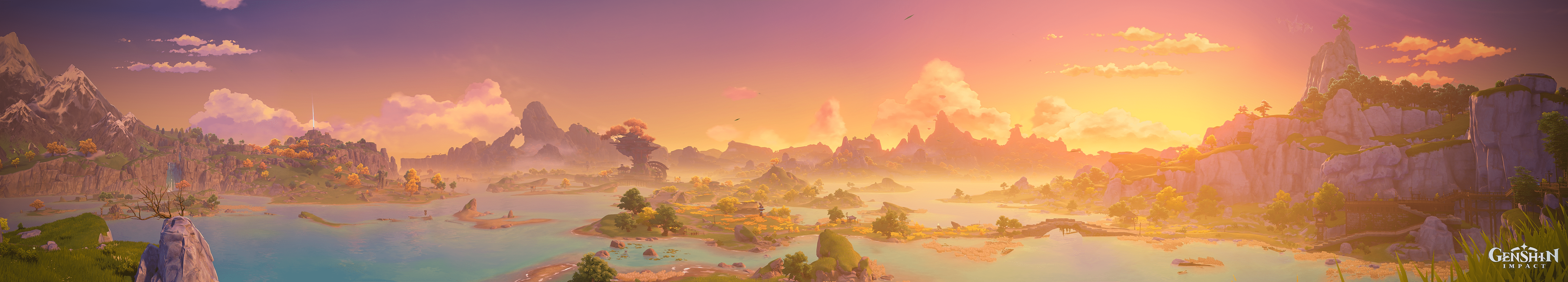 6000x1080 I Made A 6k X 10k Ultra Wide Wallpaper For My 3x Monitor Setup : R Genshin_Impact