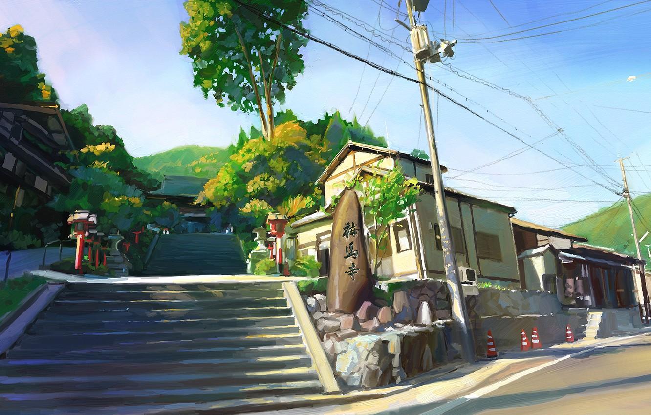 1332x850 Wallpaper stone, Japan, day, ladder, Kyoto, art, Shitub52 image for desktop, section живопись