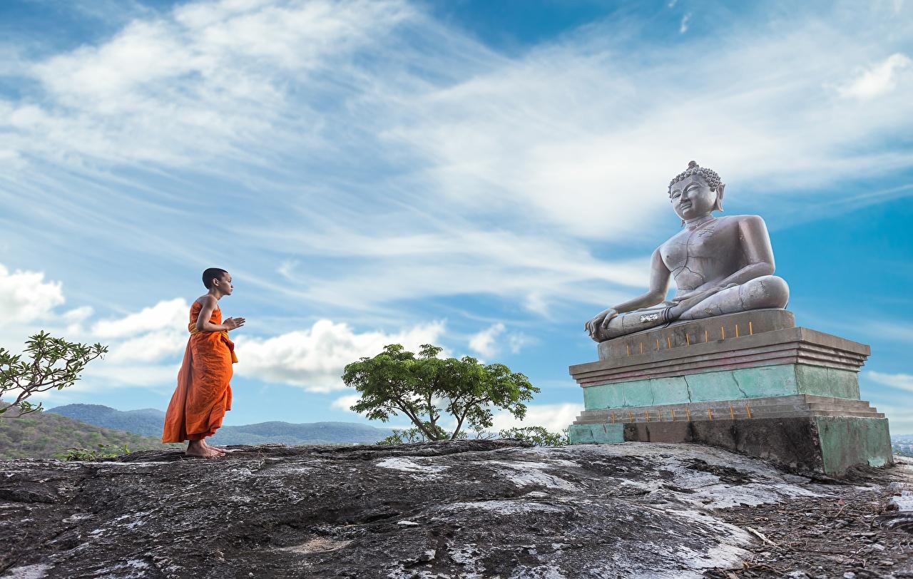 1280x812 Wallpaper Children Buddha Monk Asian Uniform Religion Sculptures