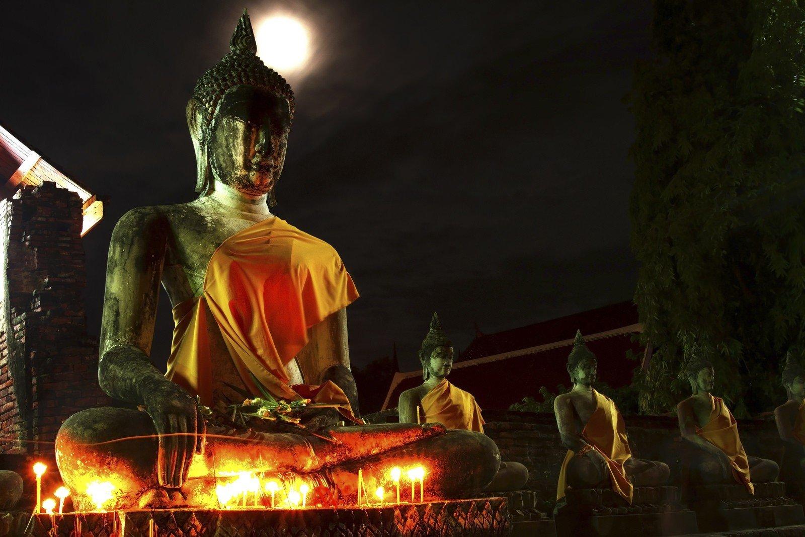1600x1067 Buddha, Monks, Thailand, Dark, Night, Candles Wallpaper HD / Desktop and Mobile Background