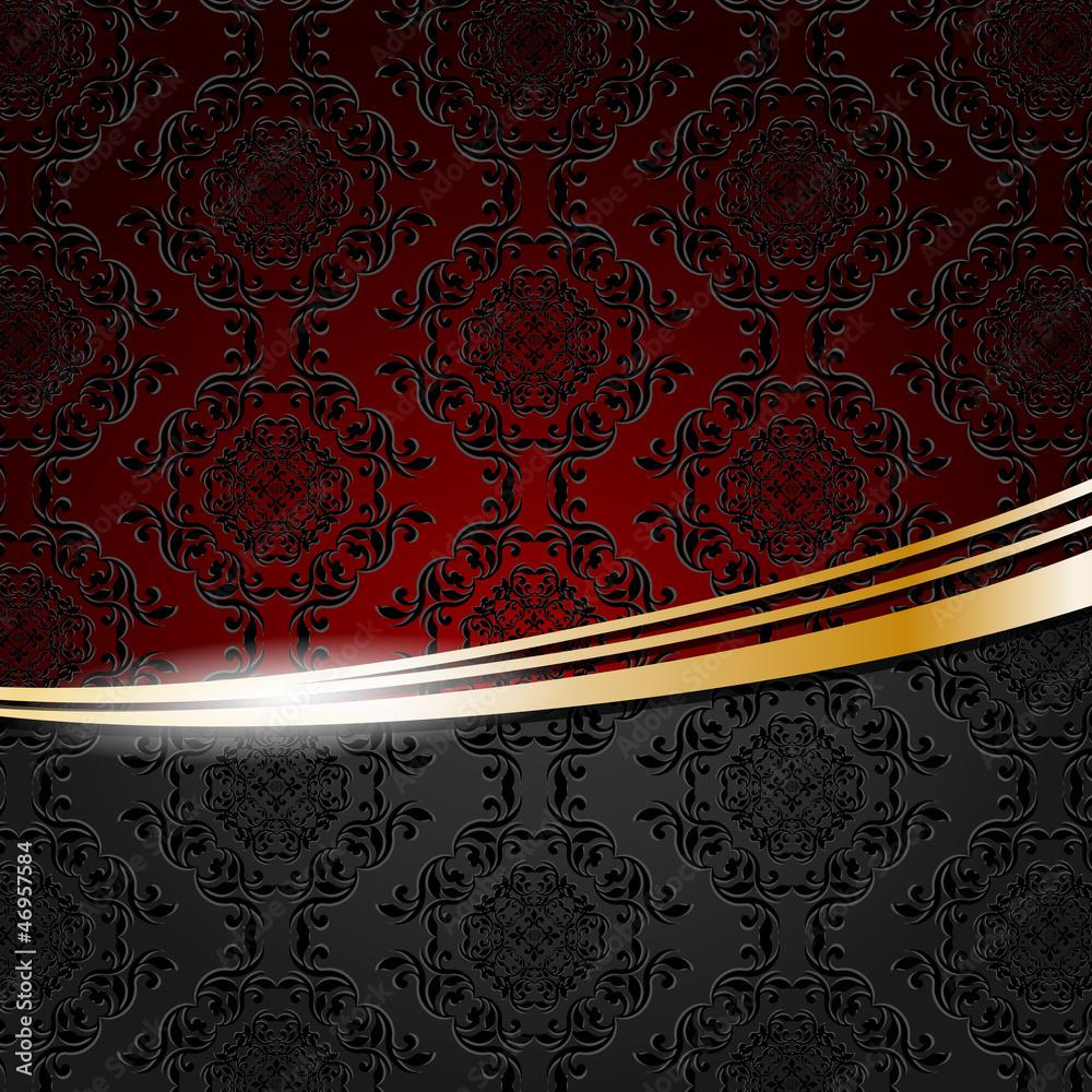 1000x1000 Vintage Ornament On Red Black Background, Shiny Golden Lines Stock Vector
