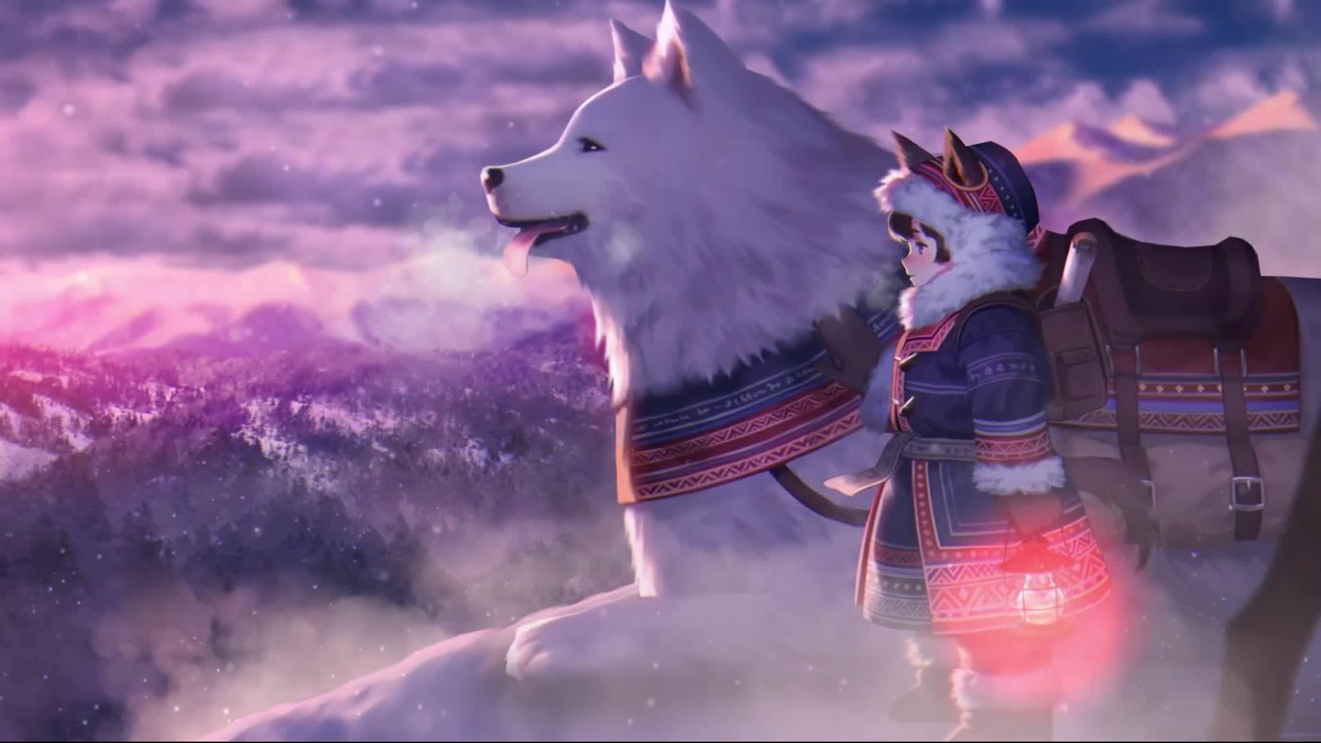 1920x1080 Little Girl and White Dog in the Cold Desktop Wallpaper
