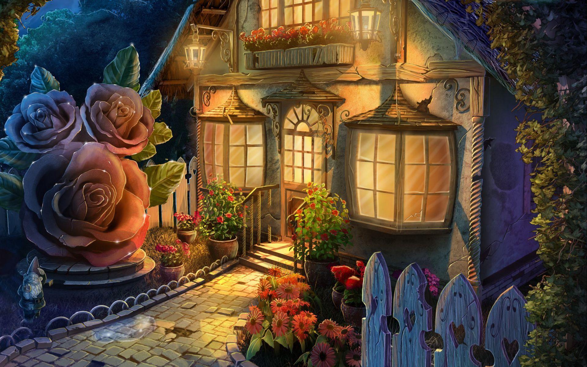 1920x1200 Download wallpaper 1920x1200 house, art, flowers, yard, fabulous widescreen 16:10 HD background