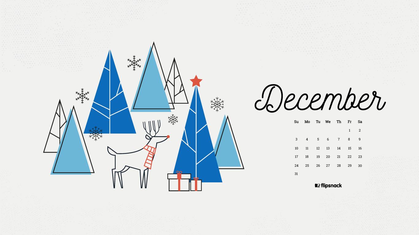 1366x768 December 2017 calendar wallpaper