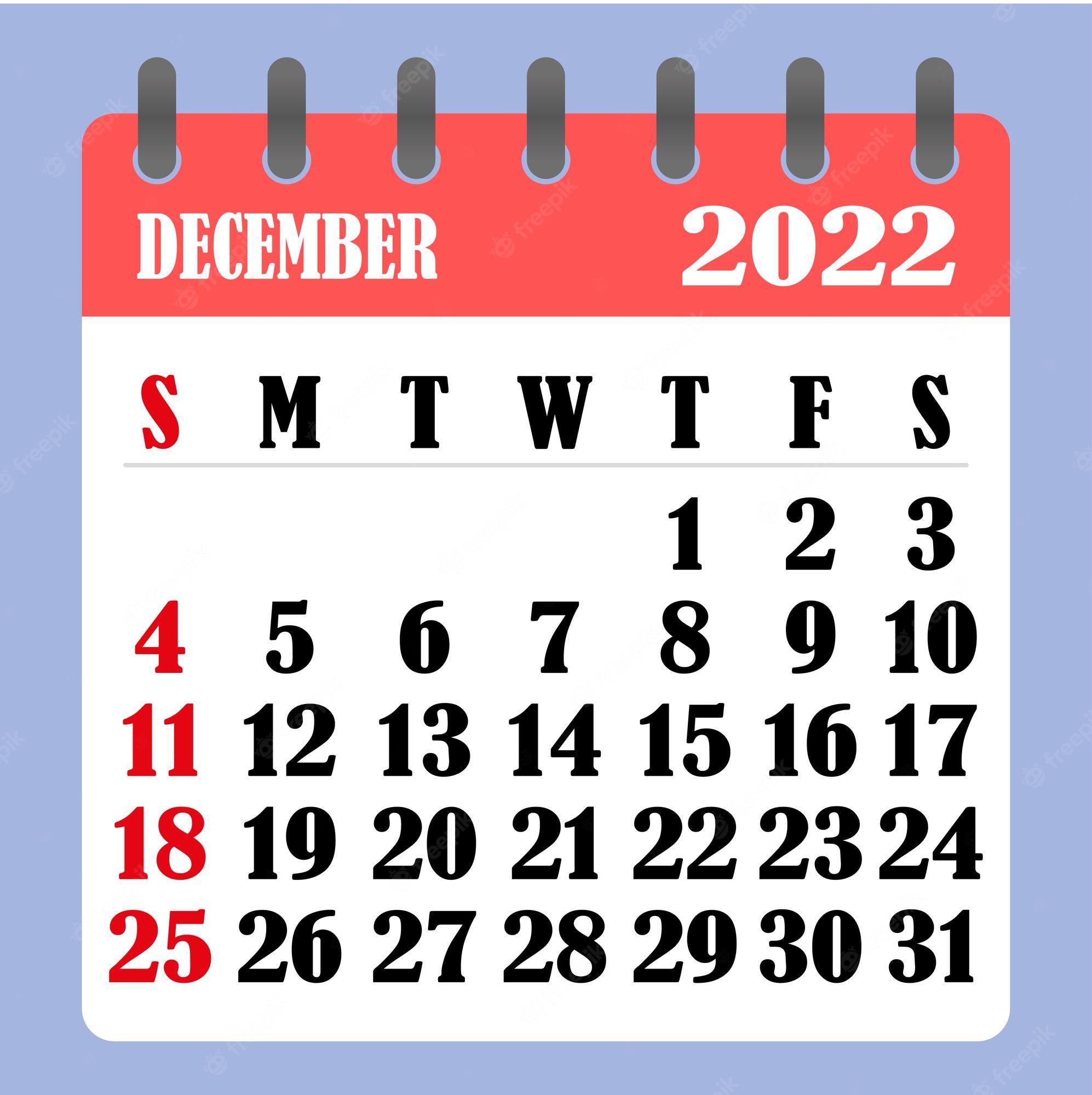 1994x2000 Premium Vector. Letter calendar for december 2022 the week begins on sunday time planning and schedule concept flat design removable calendar for the month vector illustration