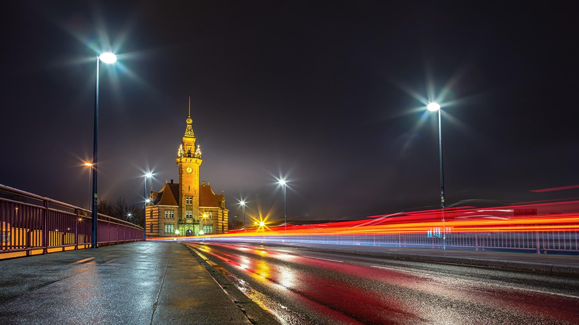 1920x1080 Picture Germany Dortmund, Port Bureau Roads Asphalt night 1920x1080