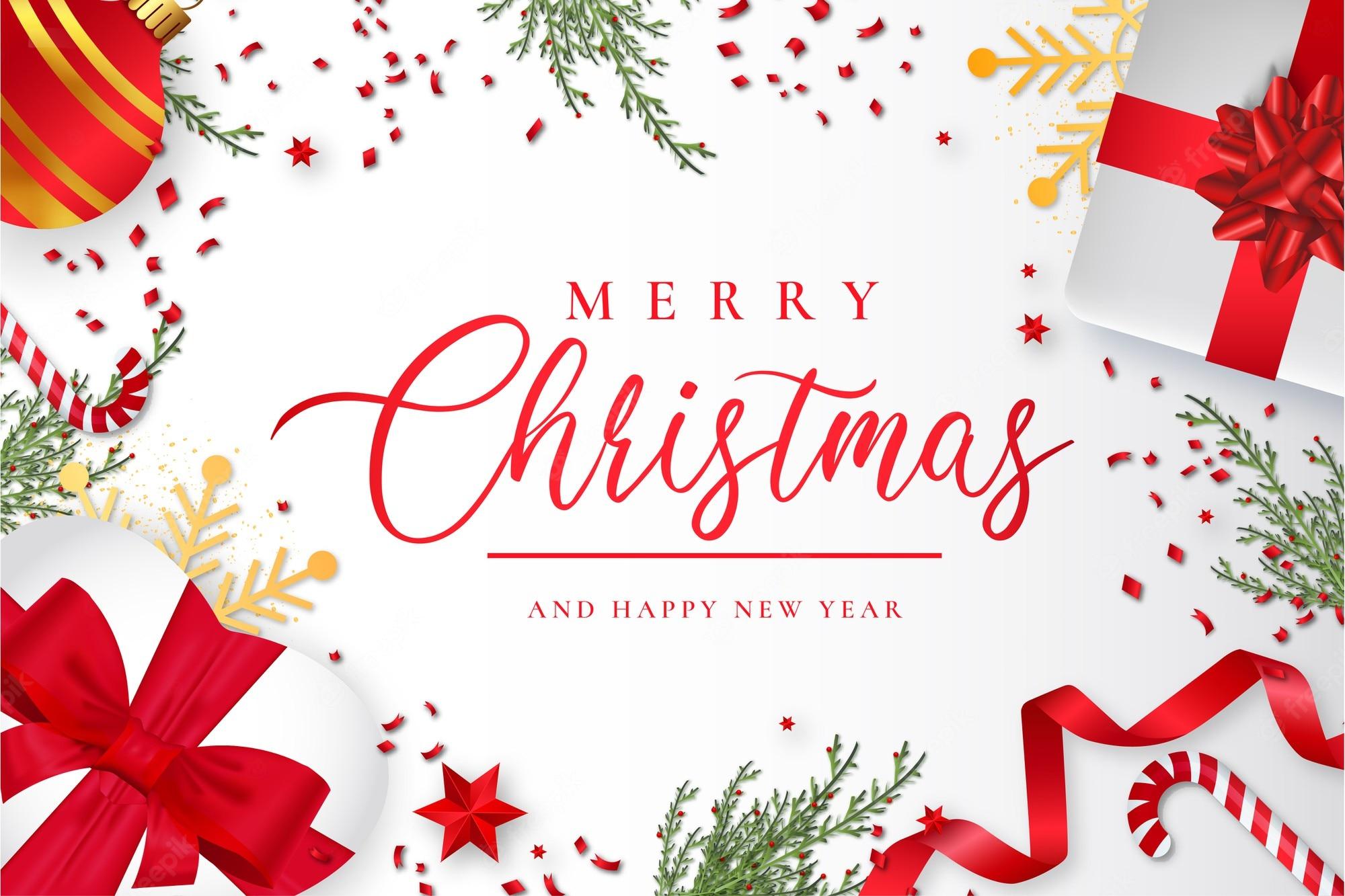 2000x1333 Free Vector. Cute christmas wallpaper with realistic christmas elements