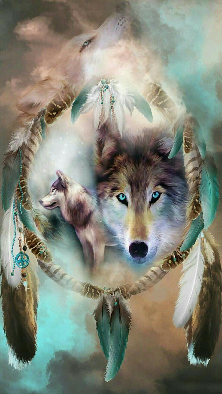 736x1308 Wolf Dreamcatcher Wallpaper on