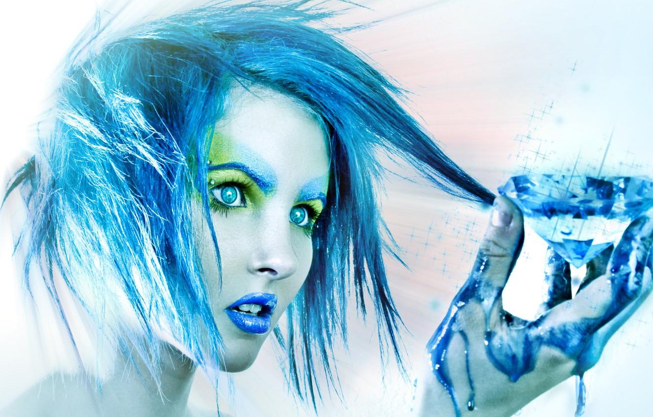 1332x850 Wallpaper girl, paint, blue, crystal image for desktop, section девушки