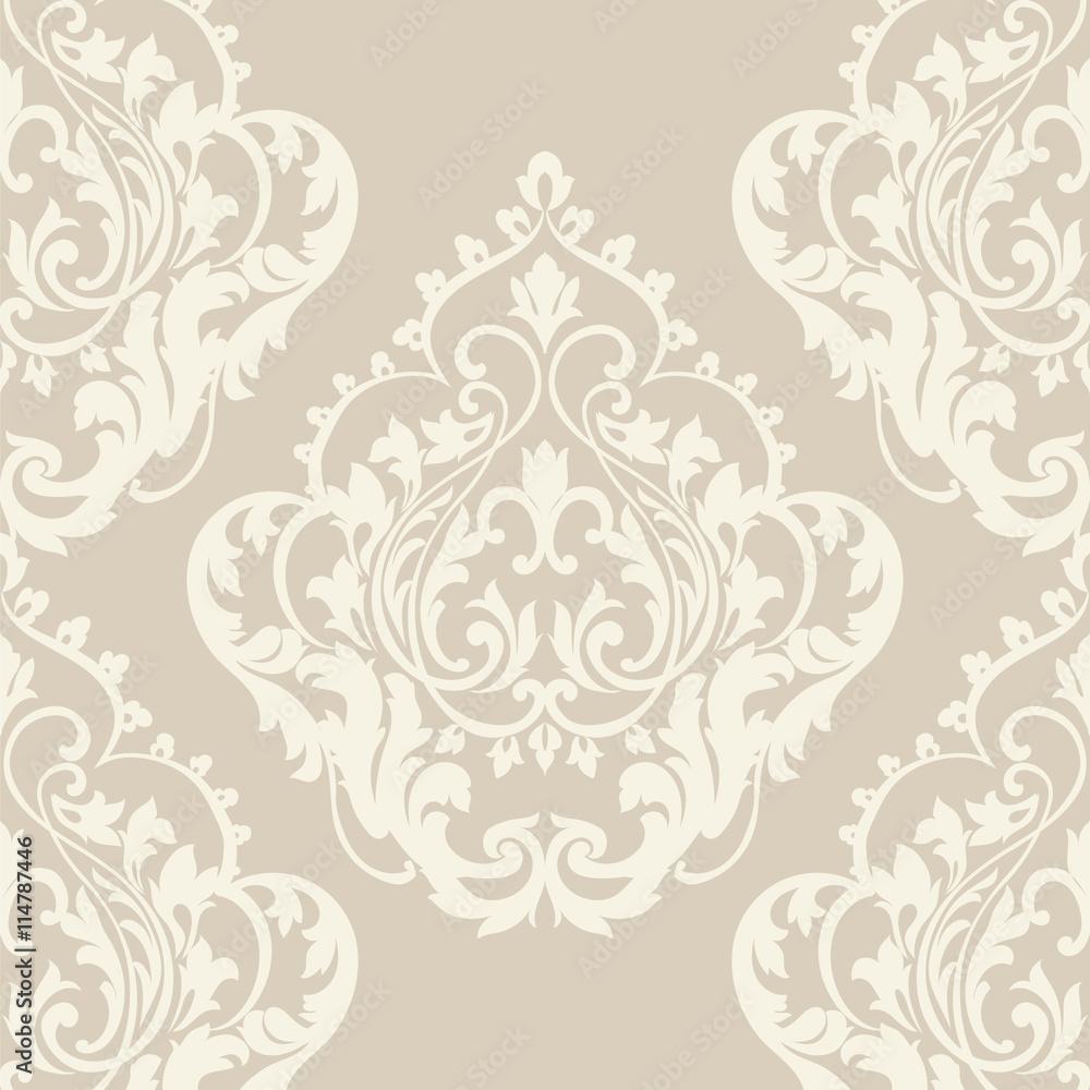 1000x1000 Vector Baroque Vintage floral Damask pattern. Luxury Classic ornament, Royal Victorian texture for wallpaper, textile, fabric. Beige color Stock Vector