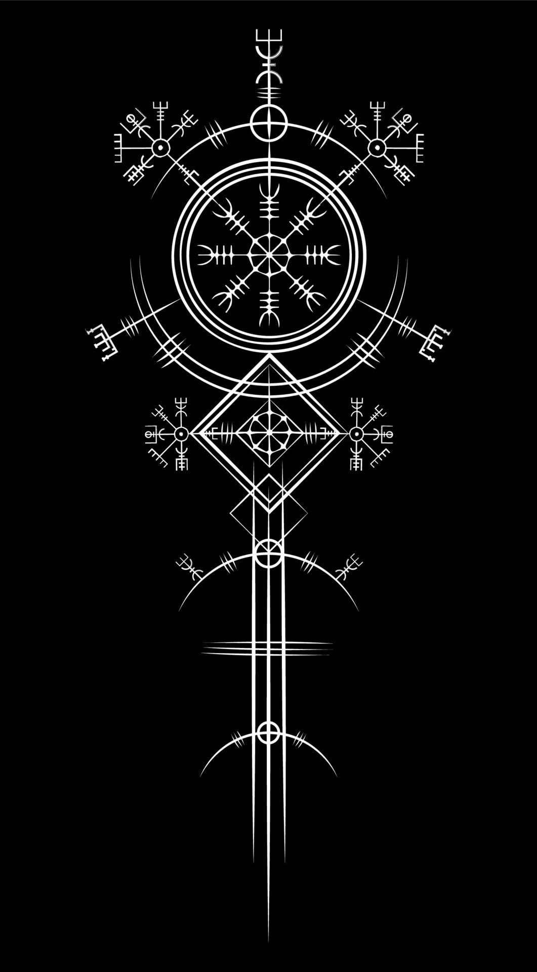 1061x1920 Magic ancient viking art deco, Vegvisir magic navigation compass ancient. The Vikings used many symbols in accordance to Norse mythology, widely used in Viking society. Logo icon Wiccan esoteric sign 3795203 Vector