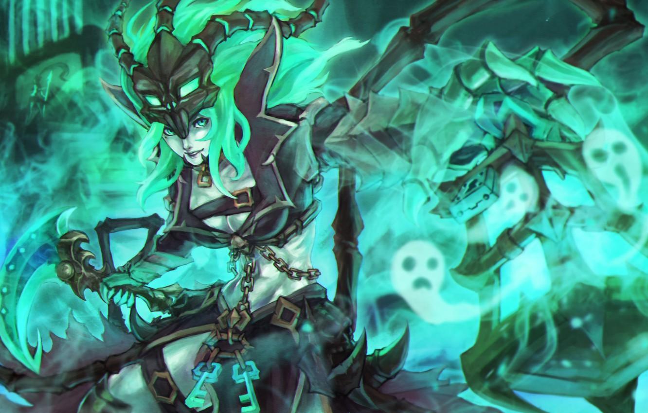 1332x850 Wallpaper girl, lol, League of Legends, fan art, Chain Warden, thresh image for desktop, section игры