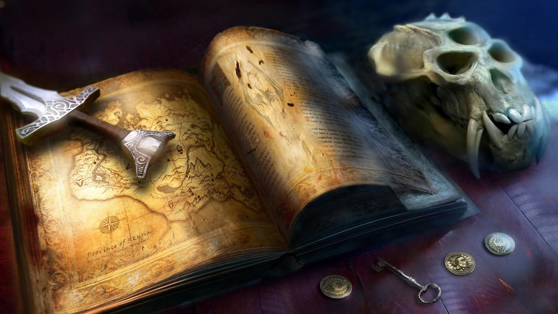 1921x1080 map, The, Elder, Scrolls, Sword, Skyrim, Skull, Book, Fantasy Wallpaper HD / Desktop and Mobile Background