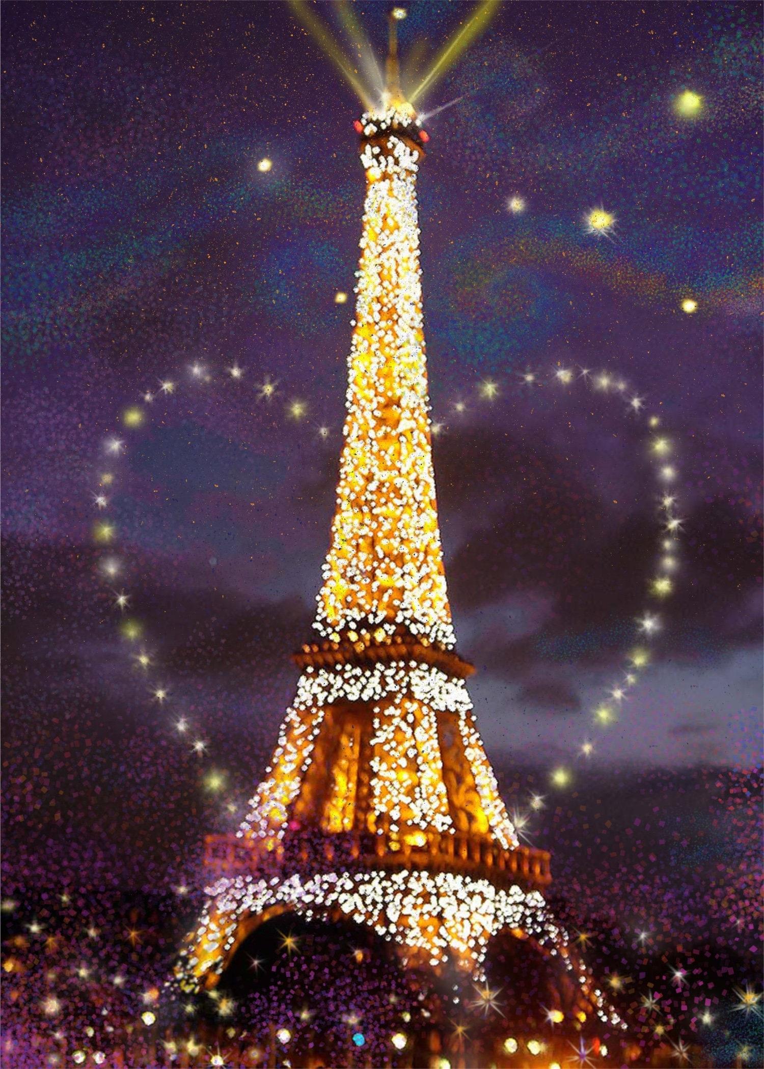 1500x2100 Eiffel Tower Starry Night Heart Art Card