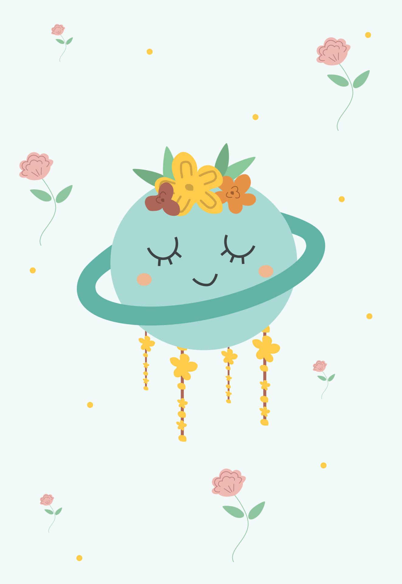 1322x1920 Cute Earth and Bohemian Flowers Phone Wallpaper Vector Illustration