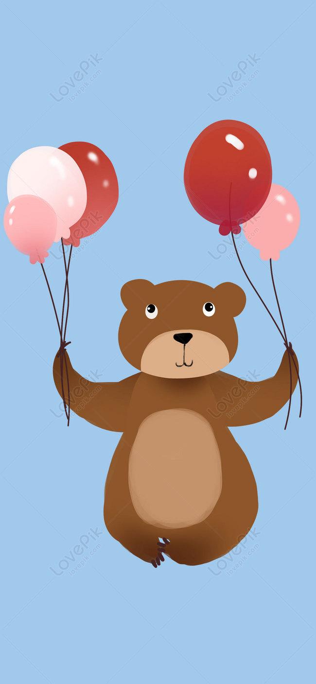 650x1407 Balloon Brown Bear Mobile Phone Wallpaper Image Free Download