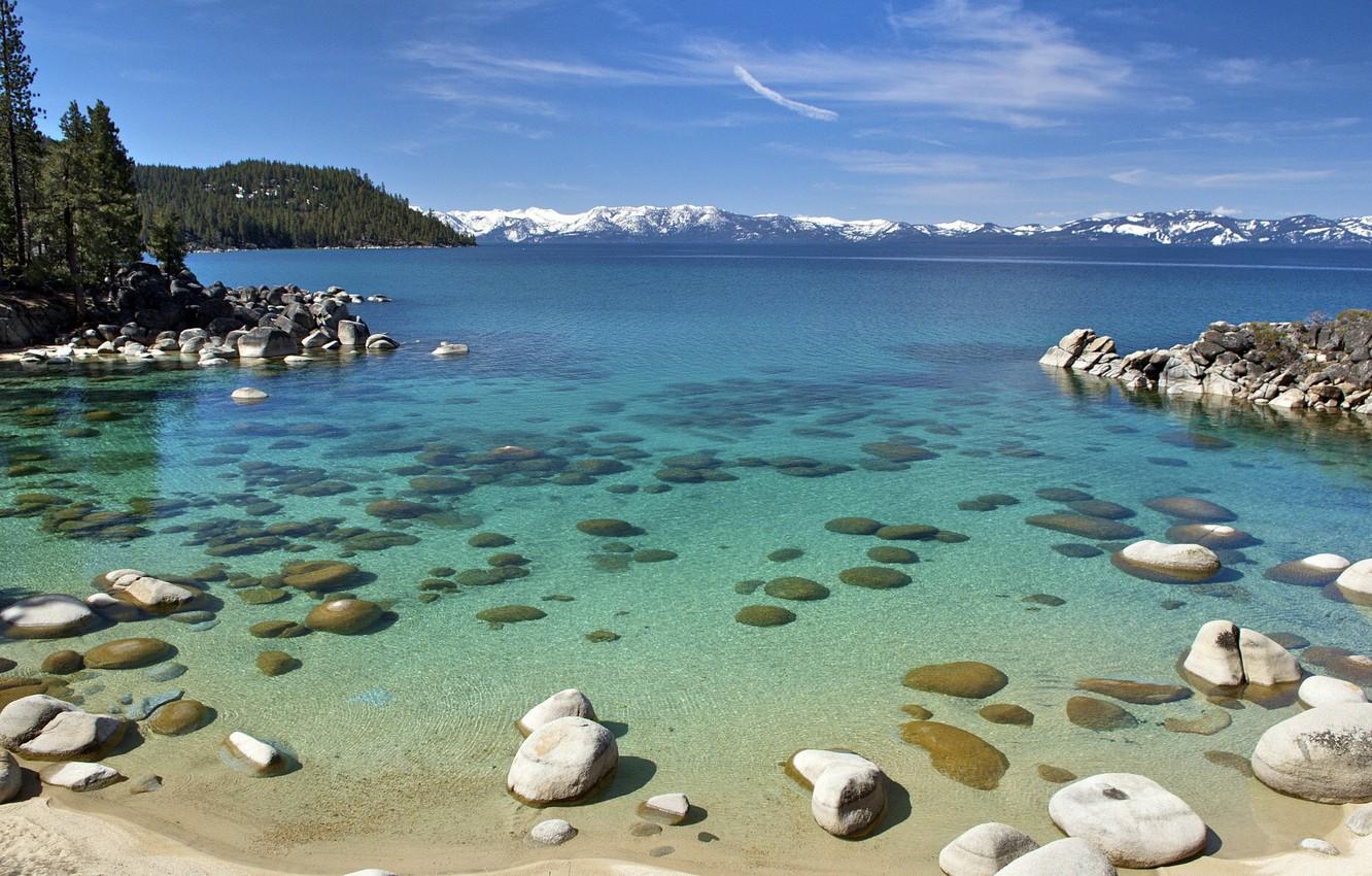 1332x850 Wallpaper the sky, clouds, snow, trees, mountains, stones, lake Tahoe image for desktop, section природа
