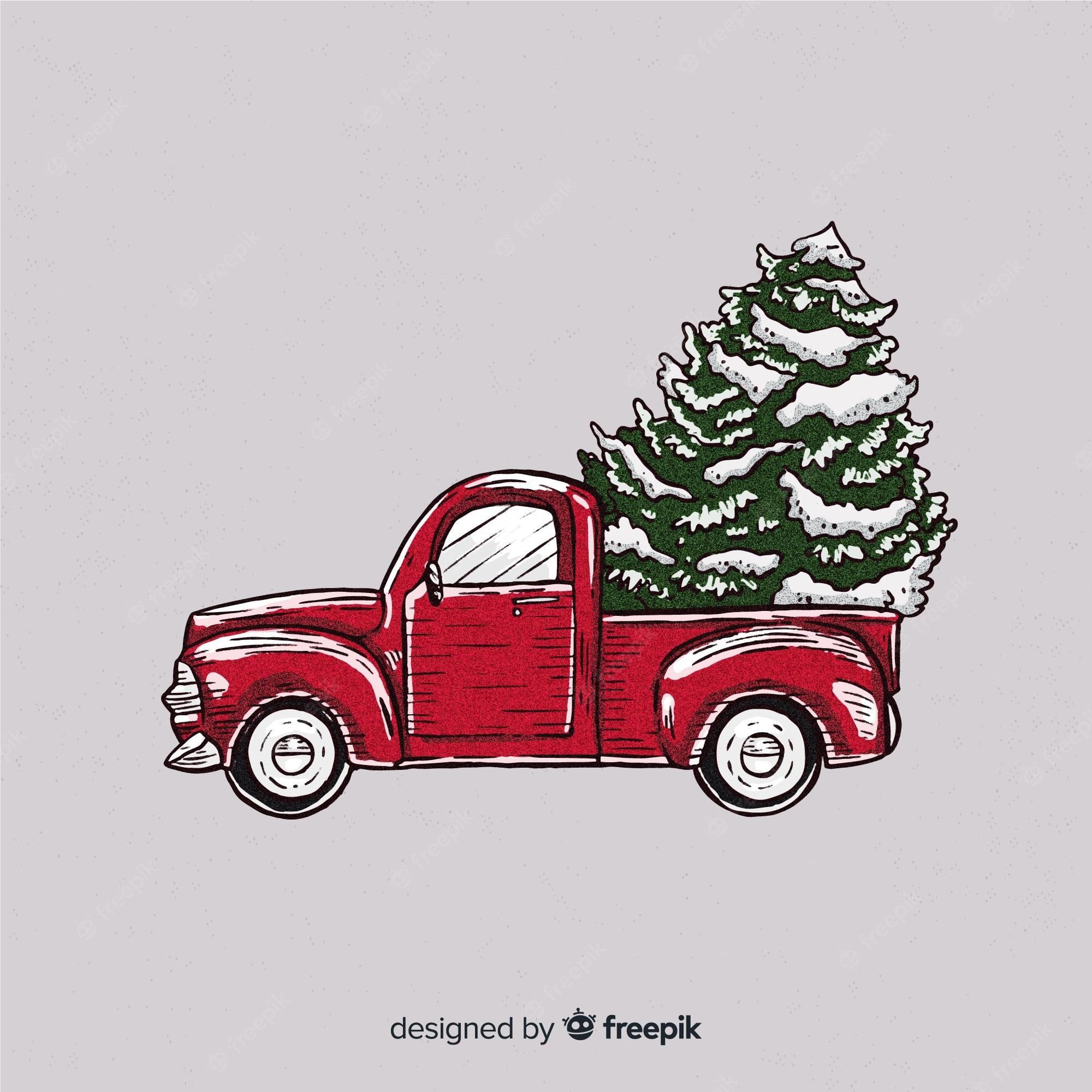 2000x2000 Free Vector. Tree delivery truck christmas background