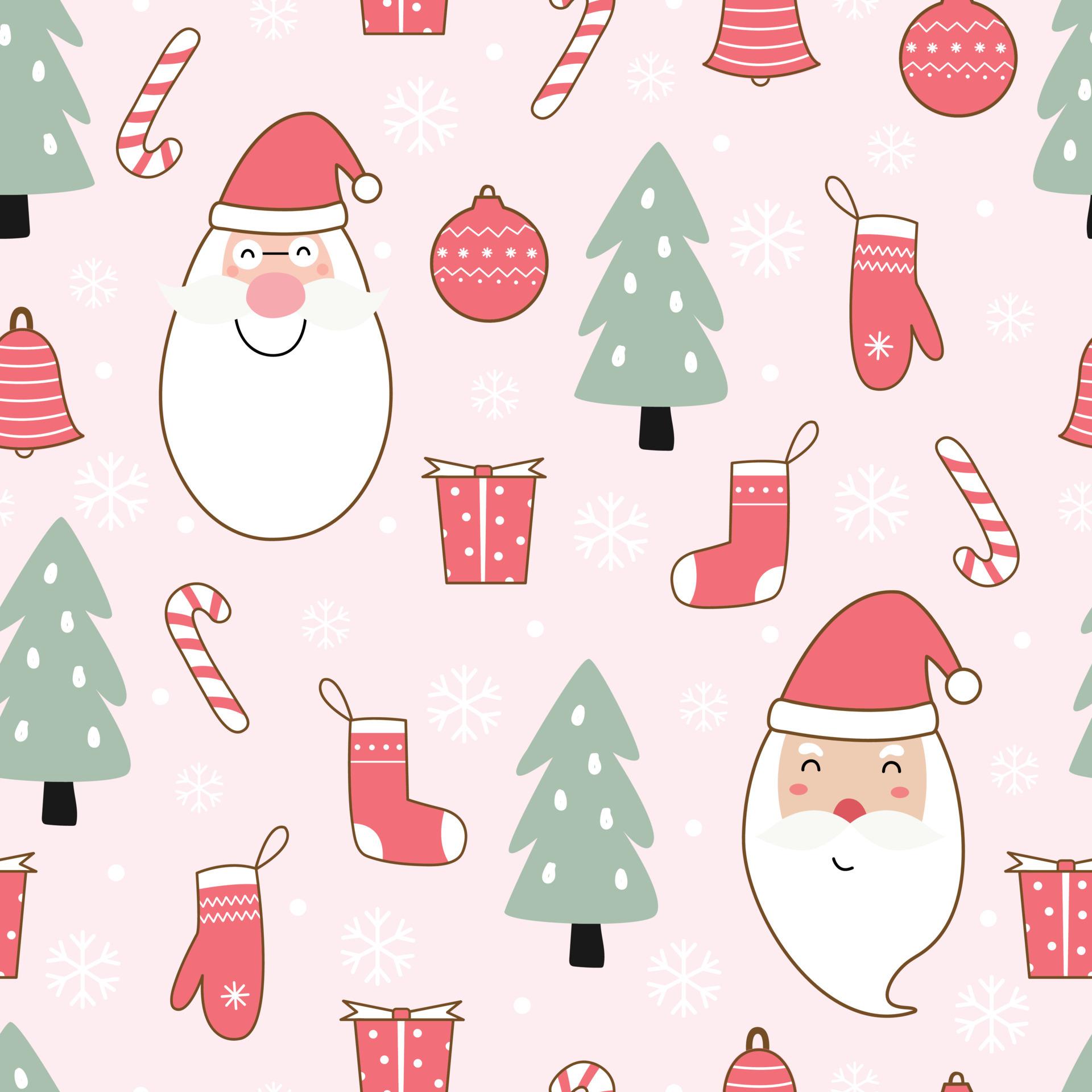 1920x1920 Baby seamless pattern Christmas background Santa Claus and Christmas tree. Hand drawn design in cartoon style. Use for prints, celebration wallpaper, fabrics, textiles vector illustrations
